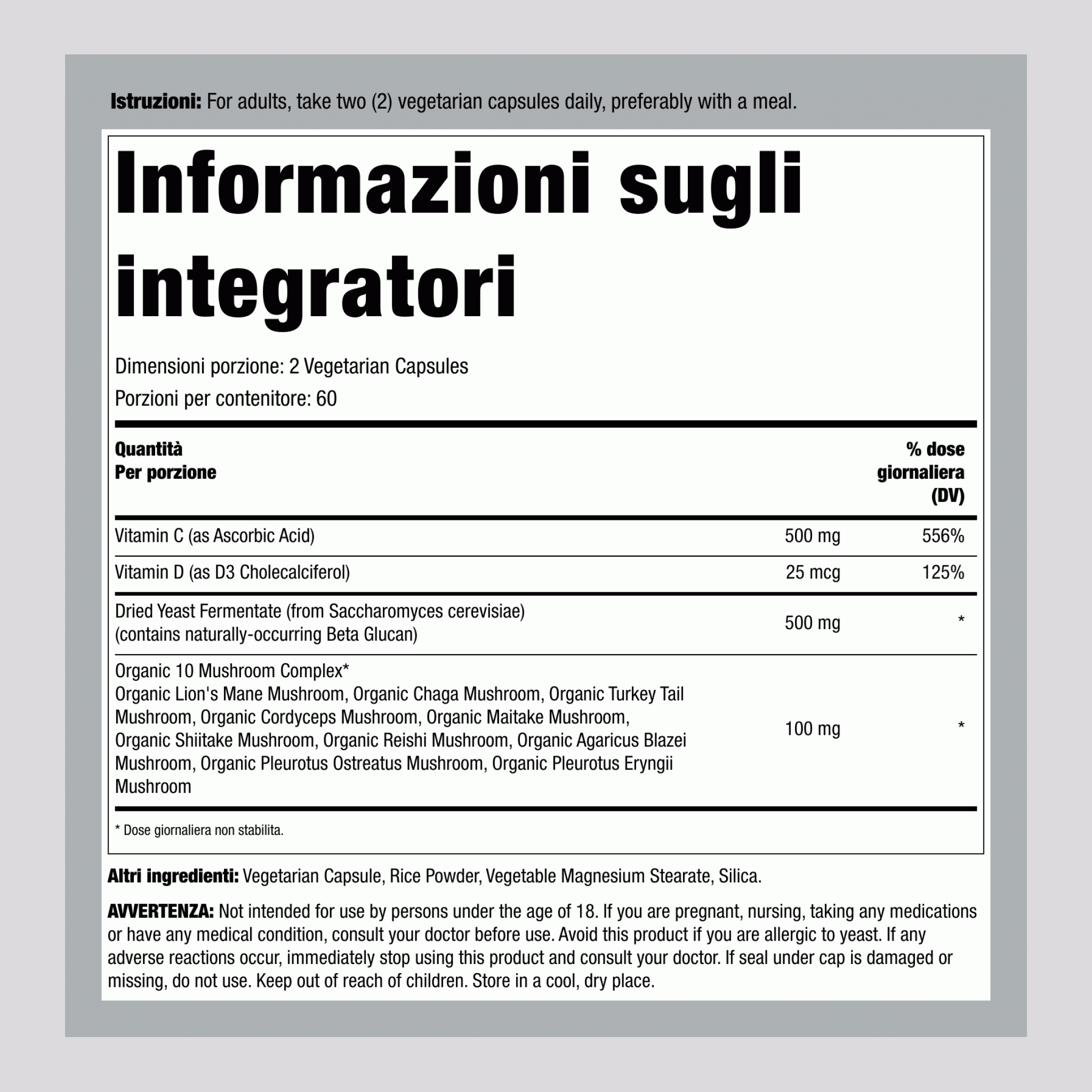 Supporto Immunitario con Beta Glucano, 120 Capsule Vegetariane