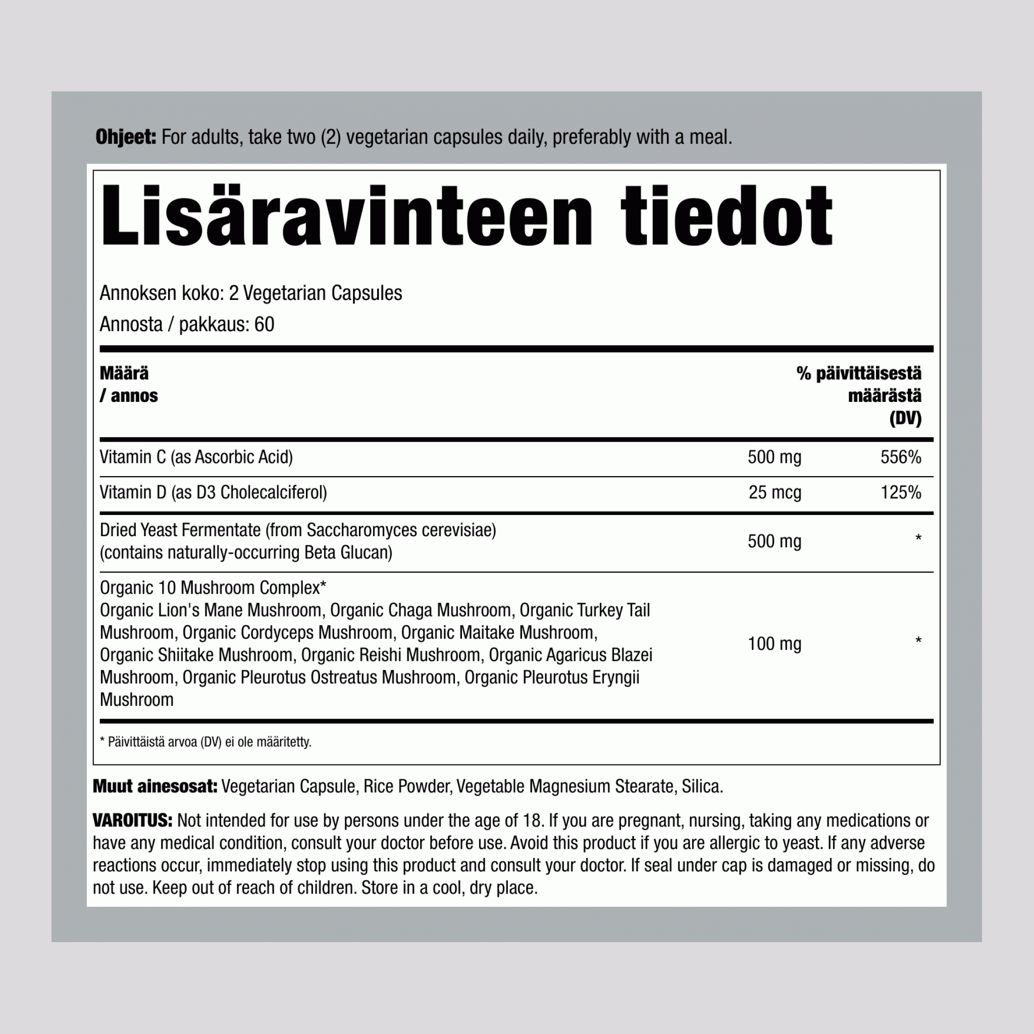 Immuunituki beetaglukaanilla, 120 kasviskapselia, 2 pulloa