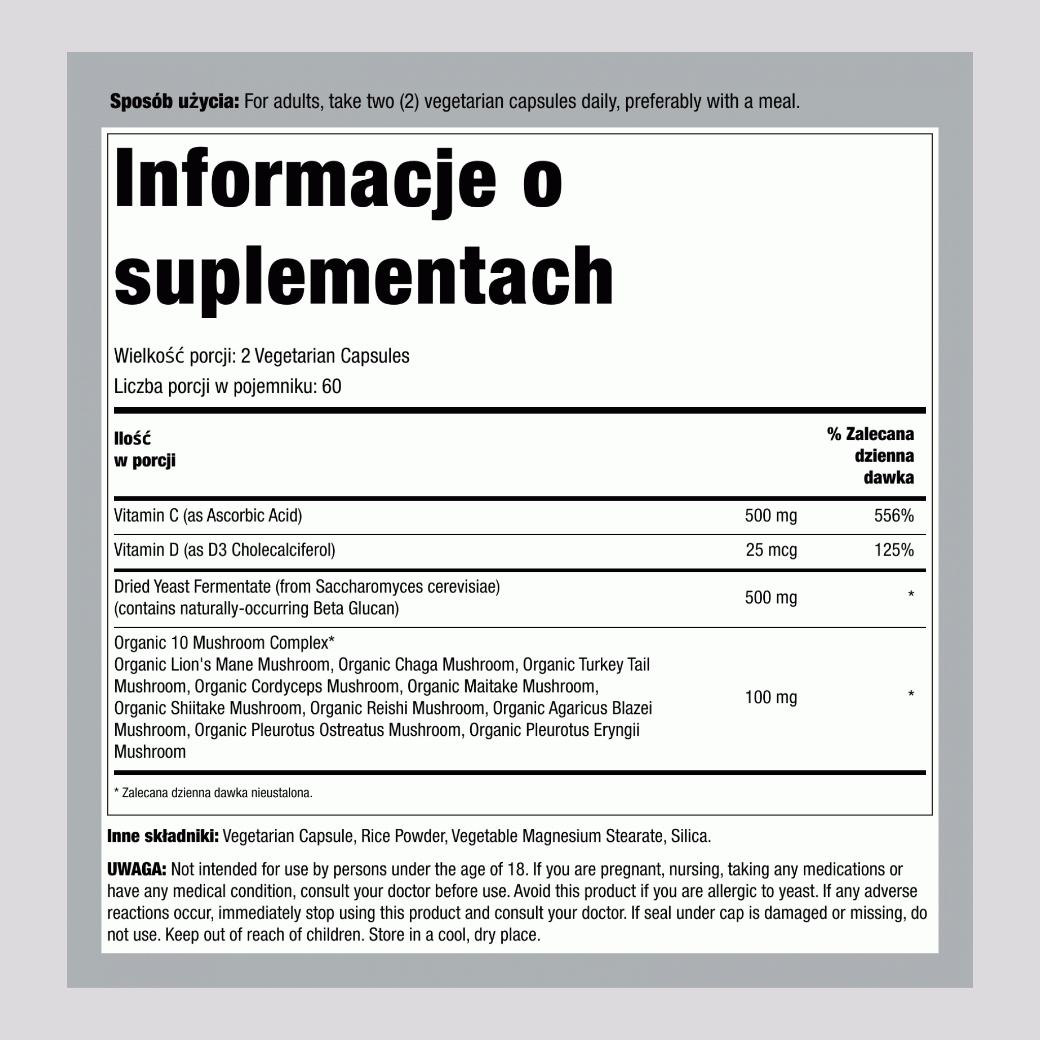 Wsparcie odporności beta glukanem, 120 kapsułek wegetariańskich, 2 butelki