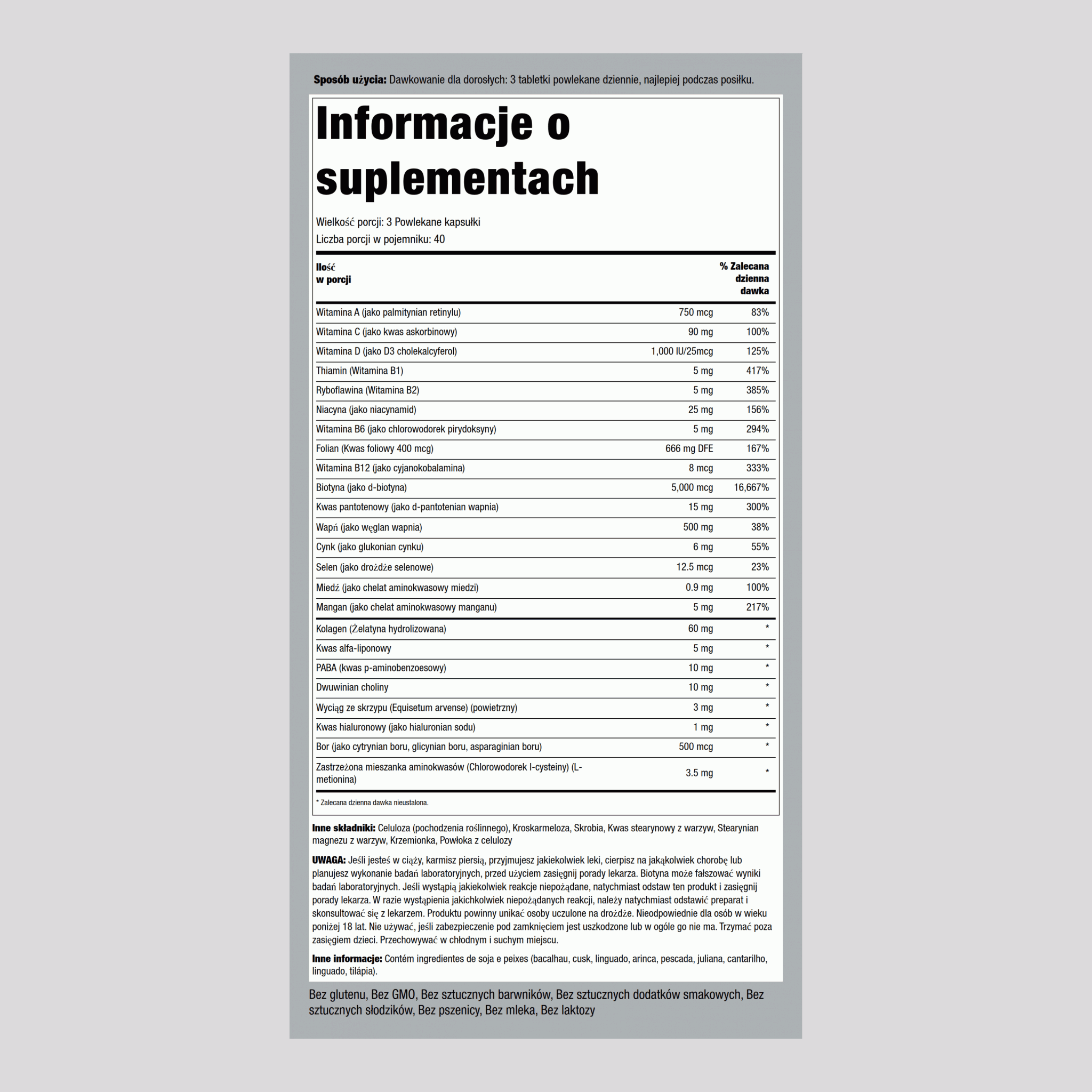 Ultra włosy, skóra, paznokcie 120 Powlekane kapsułki       