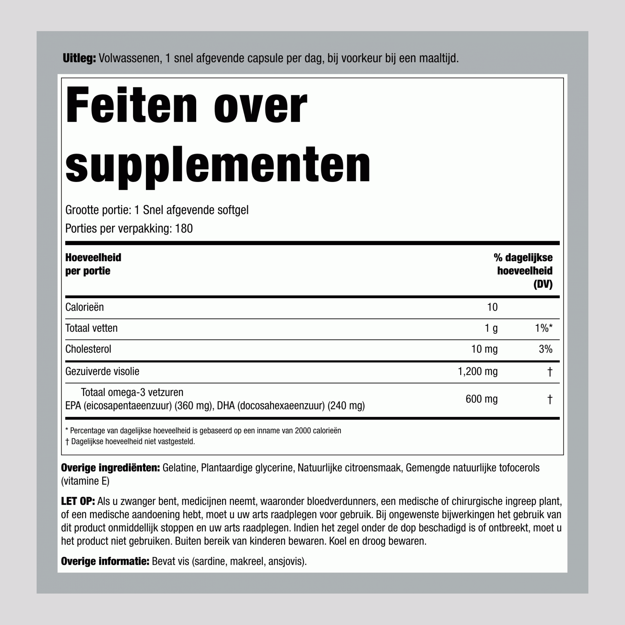 Omega-3 visolie (dubbele kracht) 1200 mg 180 Softgels     