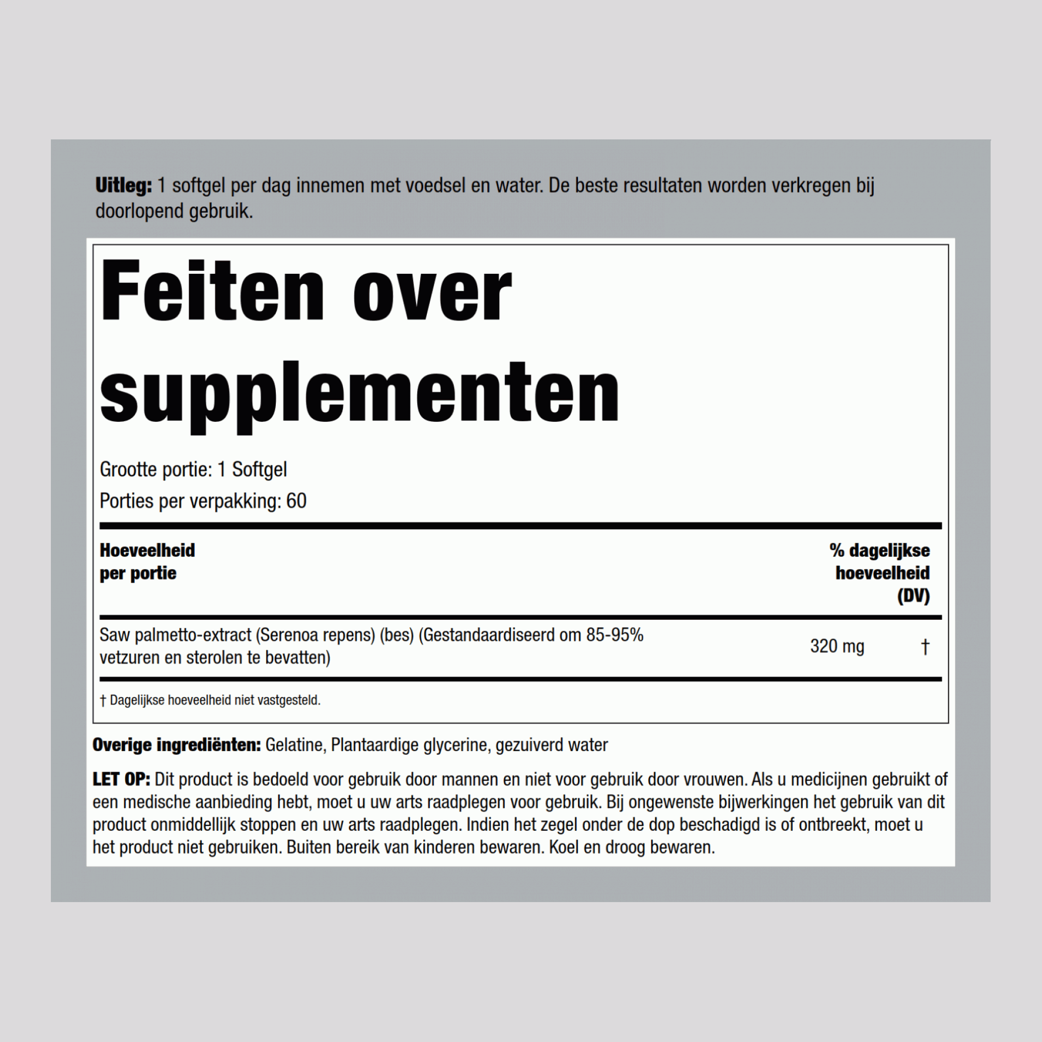 Saw palmetto gestandaardiseerd extract 320 mg 60 Softgels     