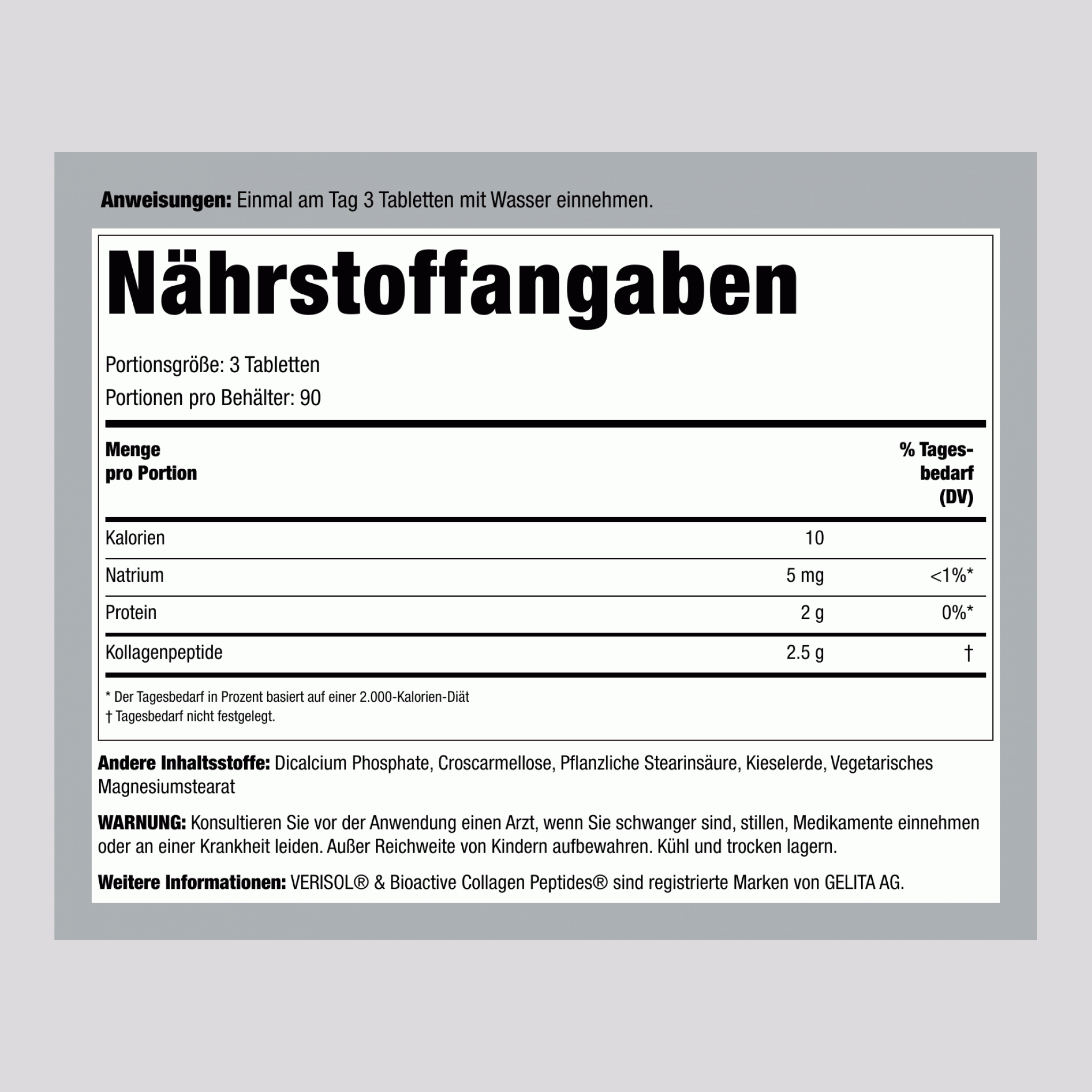 Hautverjüngungsmittel mit bioaktiven Verisol-Collagenpeptiden  270 Tabletten       