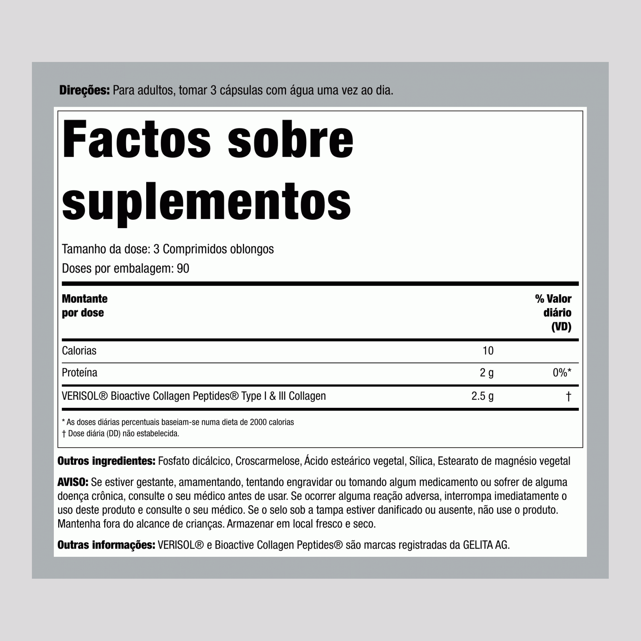 Rejuvenescedor de Pele com Peptídeos Bioativos de Colágeno Verisol, 270 Comprimidos