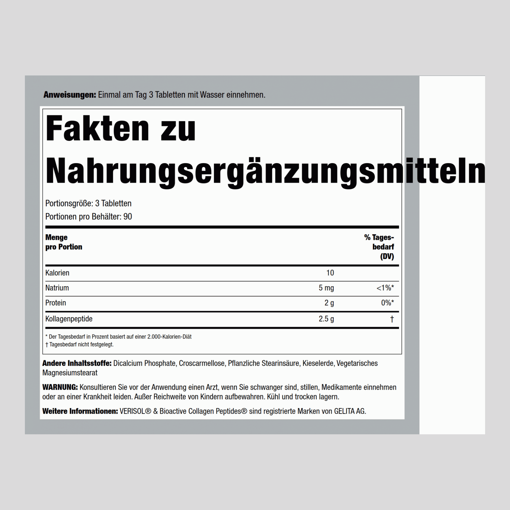 Hautverjüngungsmittel mit bioaktiven Verisol-Collagenpeptiden  270 Tabletten       