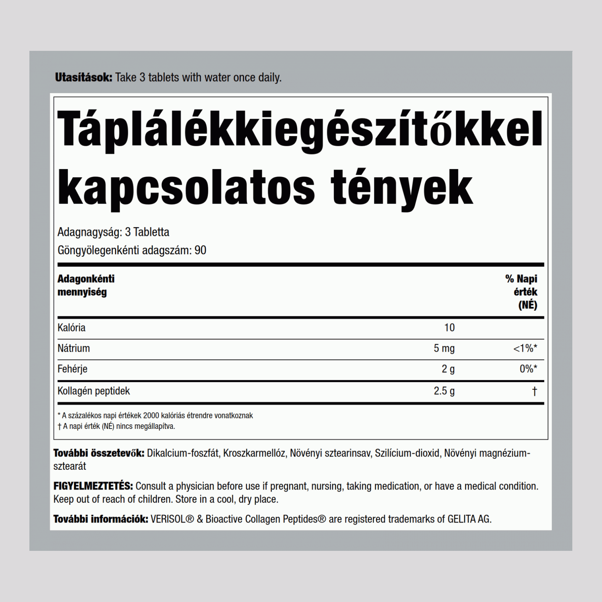 Bőrfiatalító Verisol bioaktív kollagén peptidekkel  270 Tabletta       