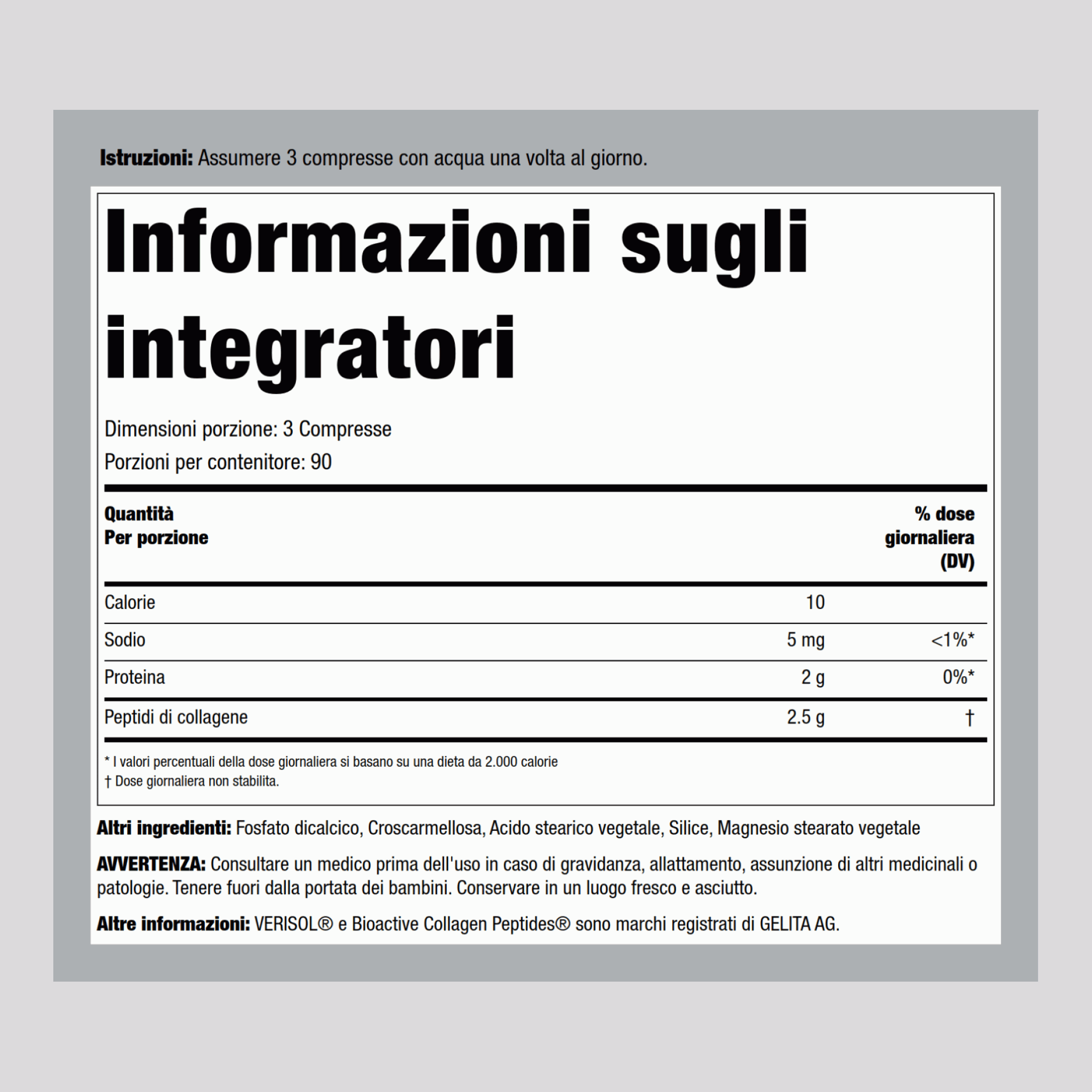 Trattamento per la pelle con peptidi di collagene verisol bioattivo  270 Compresse       