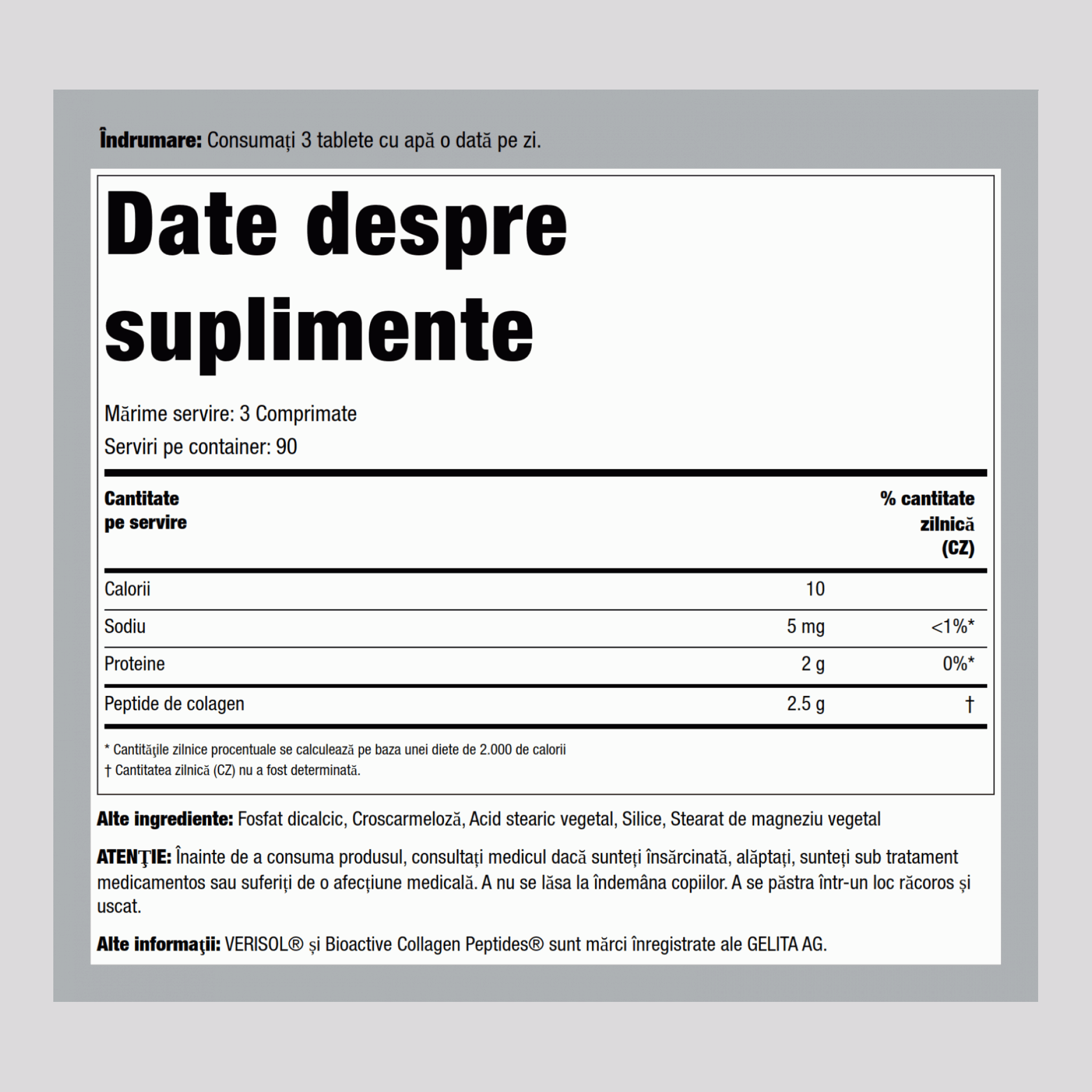 Întinerire a pielii cu peptide de colagen bioactive Verisol  270 Comprimate       