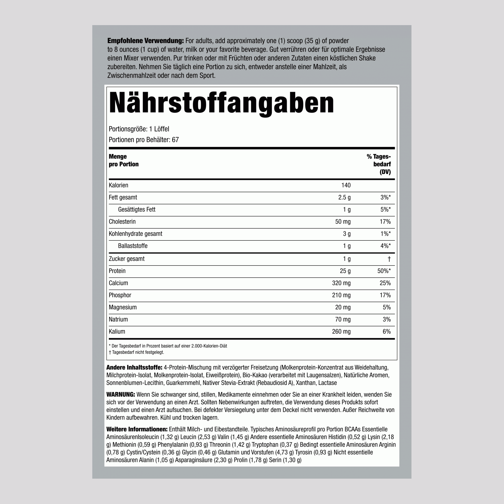 Proteinmischung (natürliche Schokolade) 5 lb 2.268 Kg Flasche    