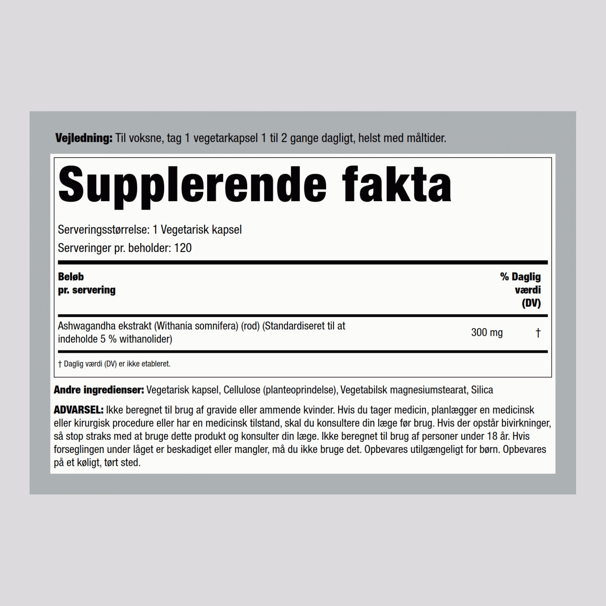 Ashwagandha Ekstrakt Standardiseret 300 mg 120 Vegetar-kapsler     