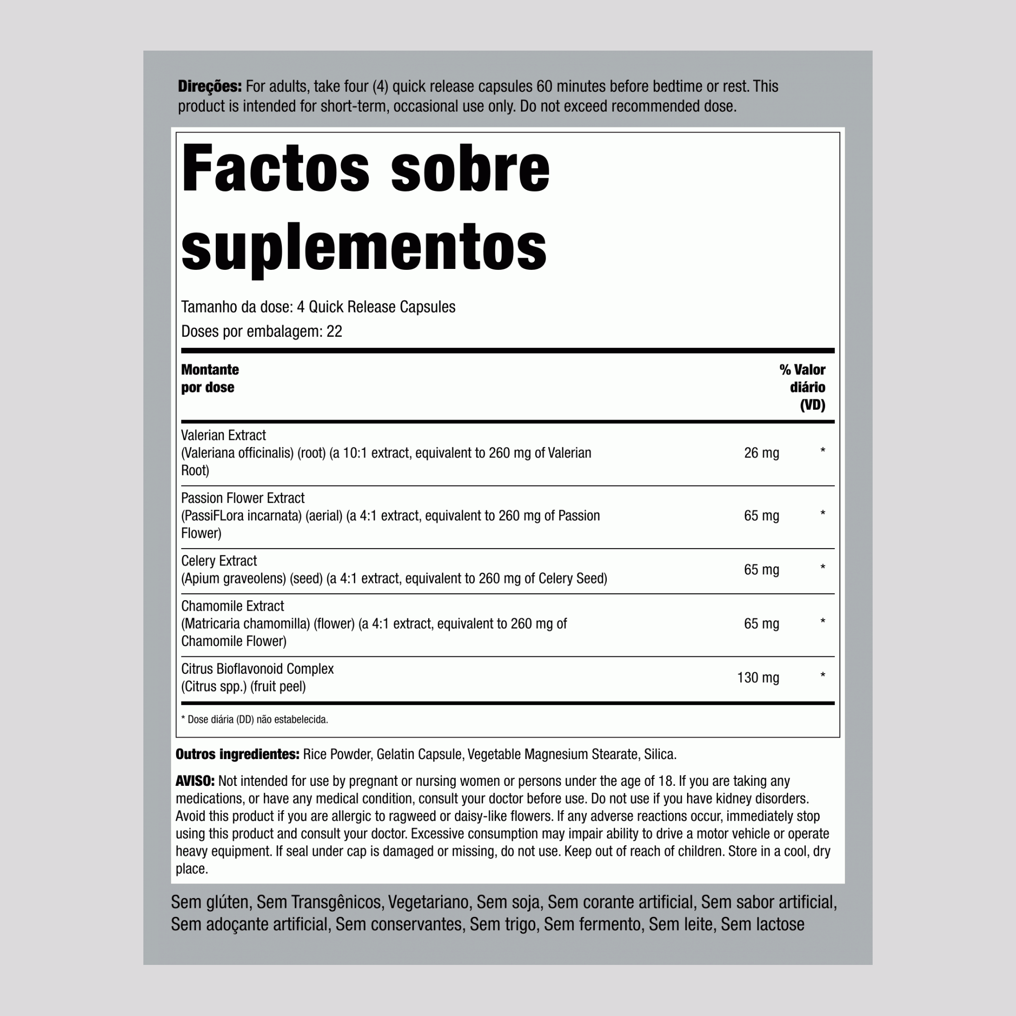 Fórmula para dormir com extrato de valeriana  90 Cápsulas de Rápida Absorção      