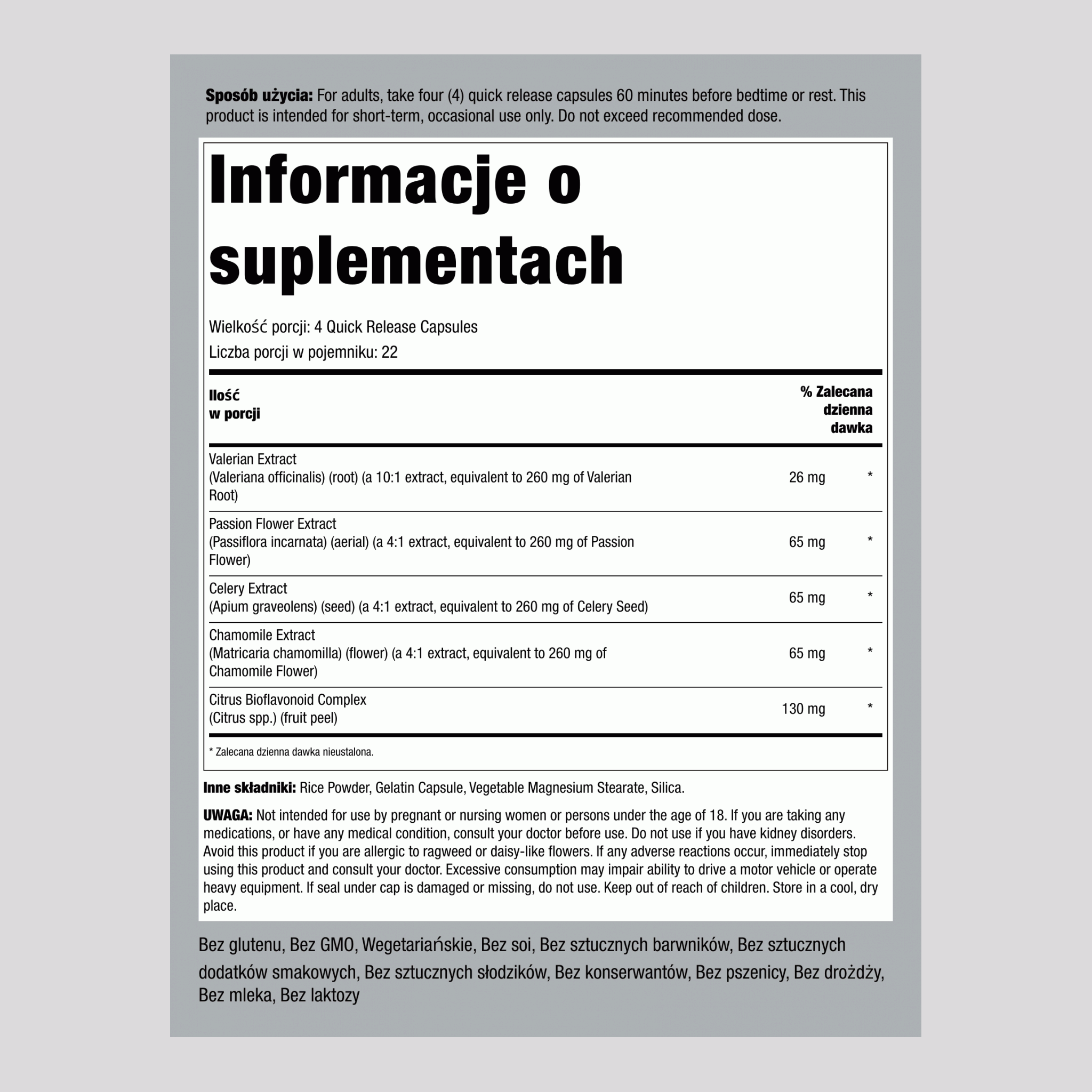 Formuła na sen z ekstraktem z waleriany  90 Kapsułki o szybkim uwalnianiu 2 Butelki     