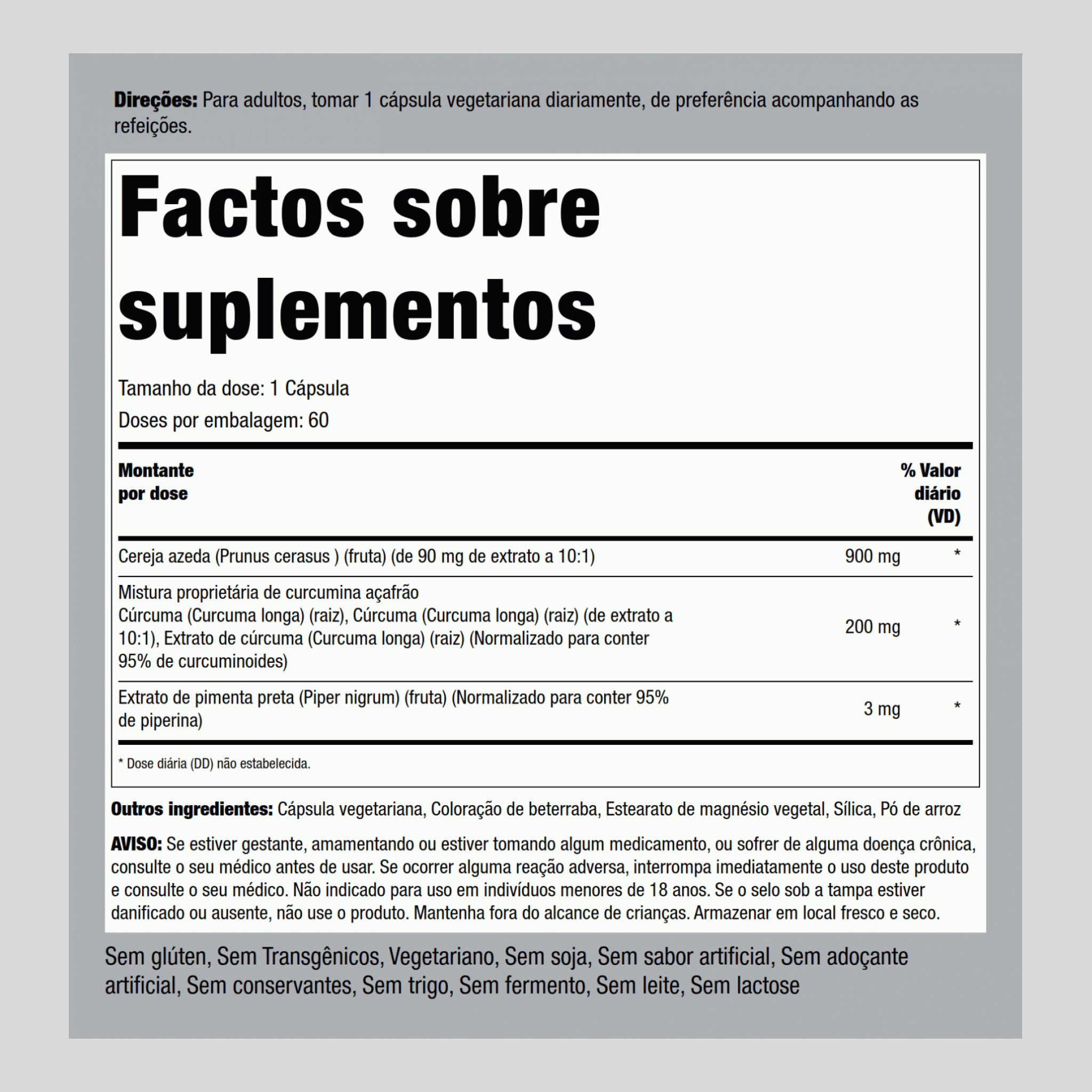 Cereja Ácida com Curcuma 900 mg 60 Cápsulas vegetarianas     