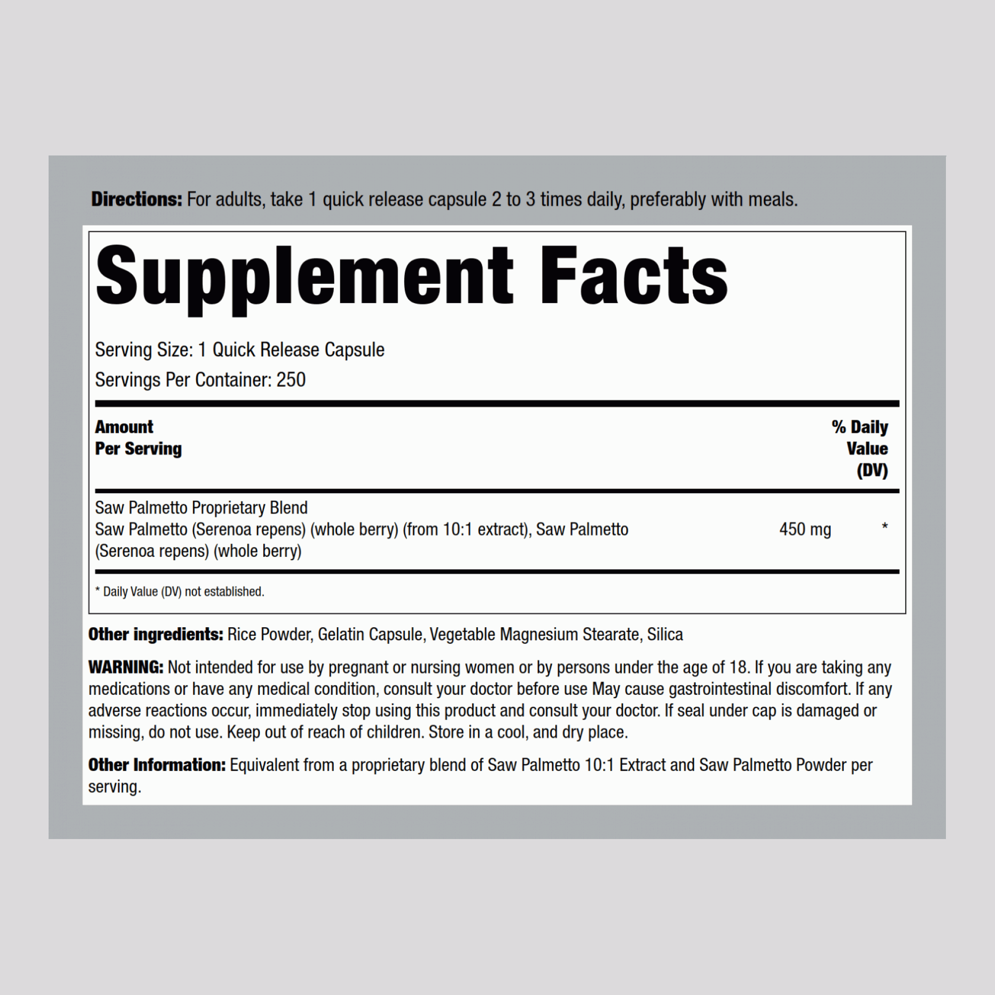 Saw Palmetto, 450 mg, 250 Quick Release Capsules, 2  Bottles