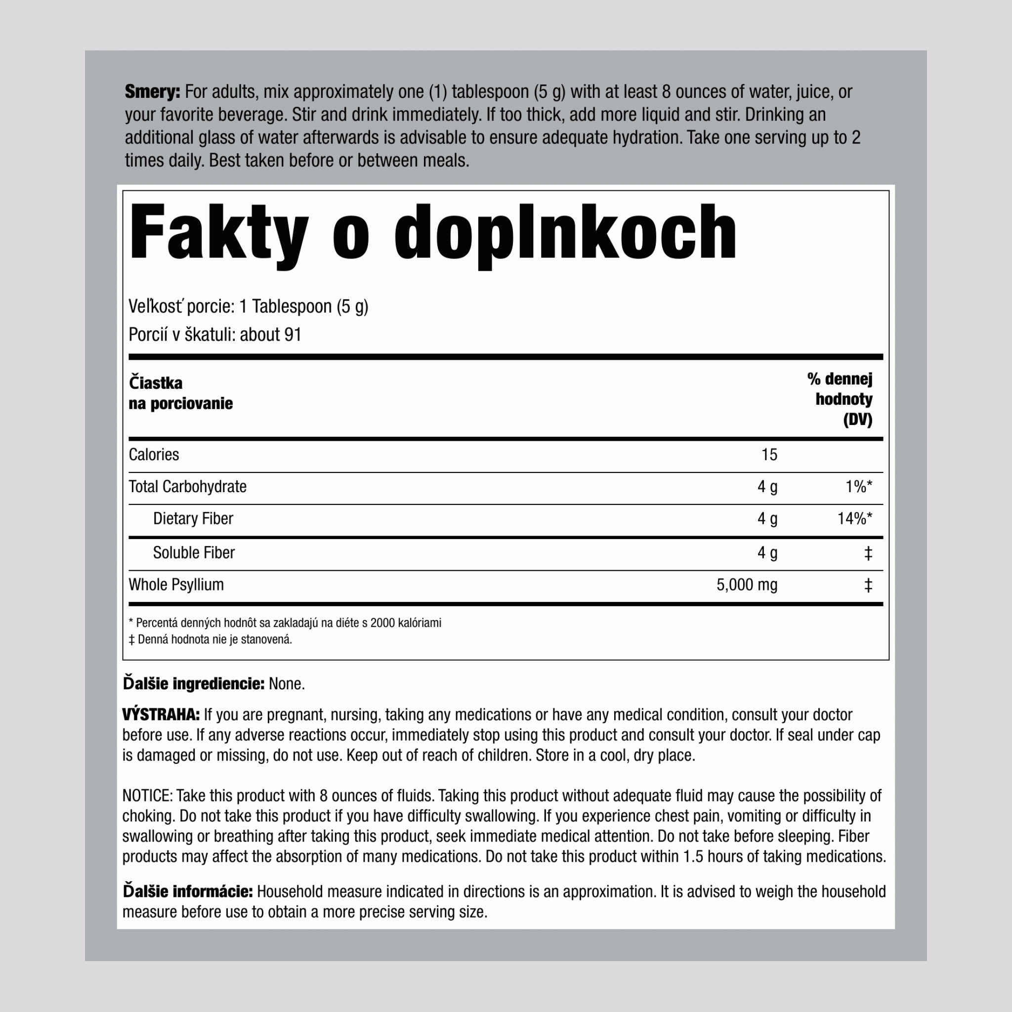 Psyllium Husks  1 lb 454 g Fľaša    