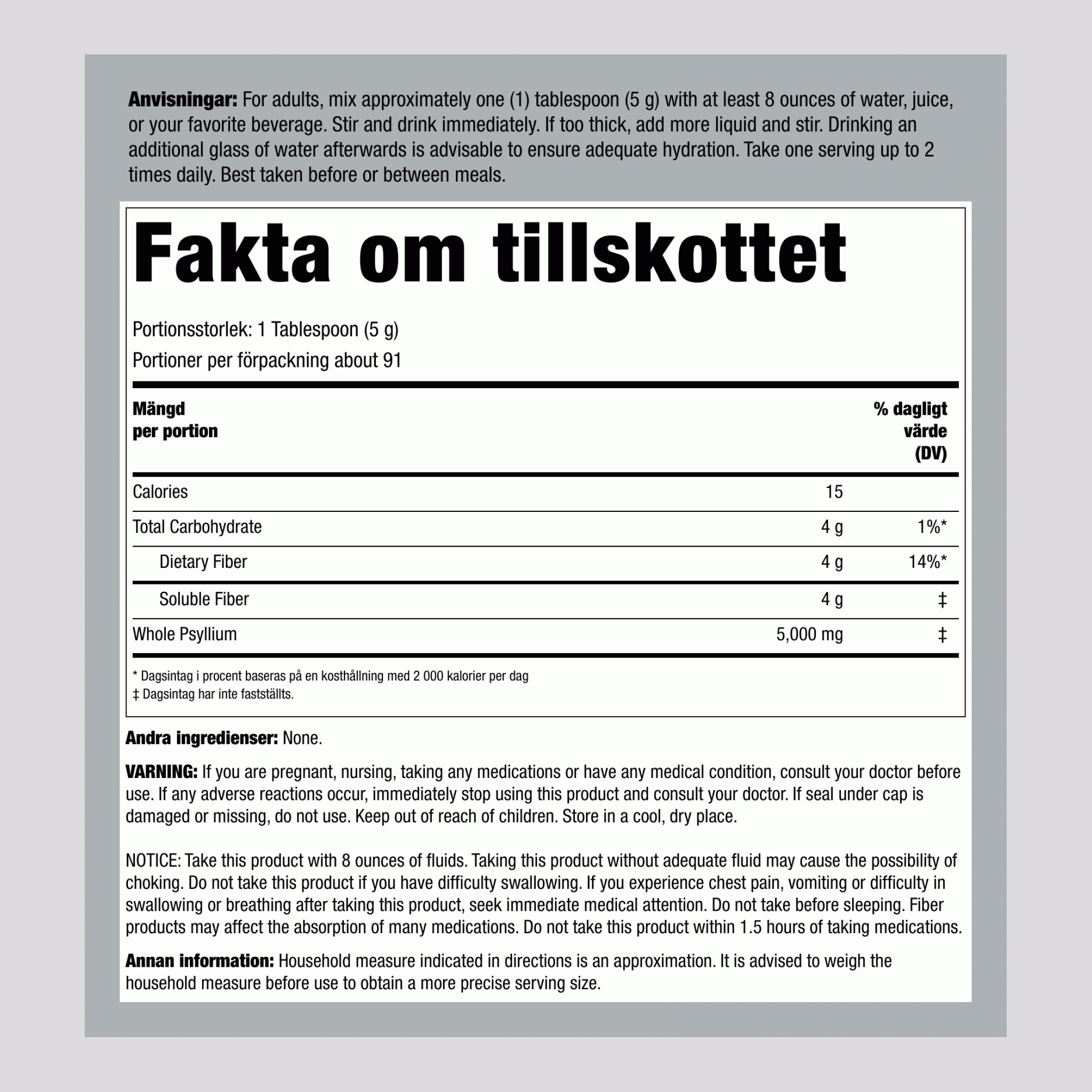 Psylliumhusk  1 kg 454 g Flaska    