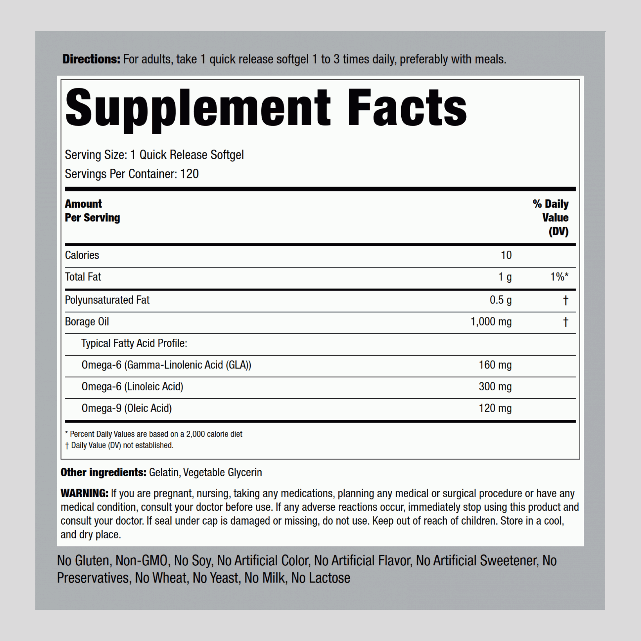 琉璃苣油軟膠囊（亞麻油酸）  1000 mg 120 快速釋放軟膠囊     