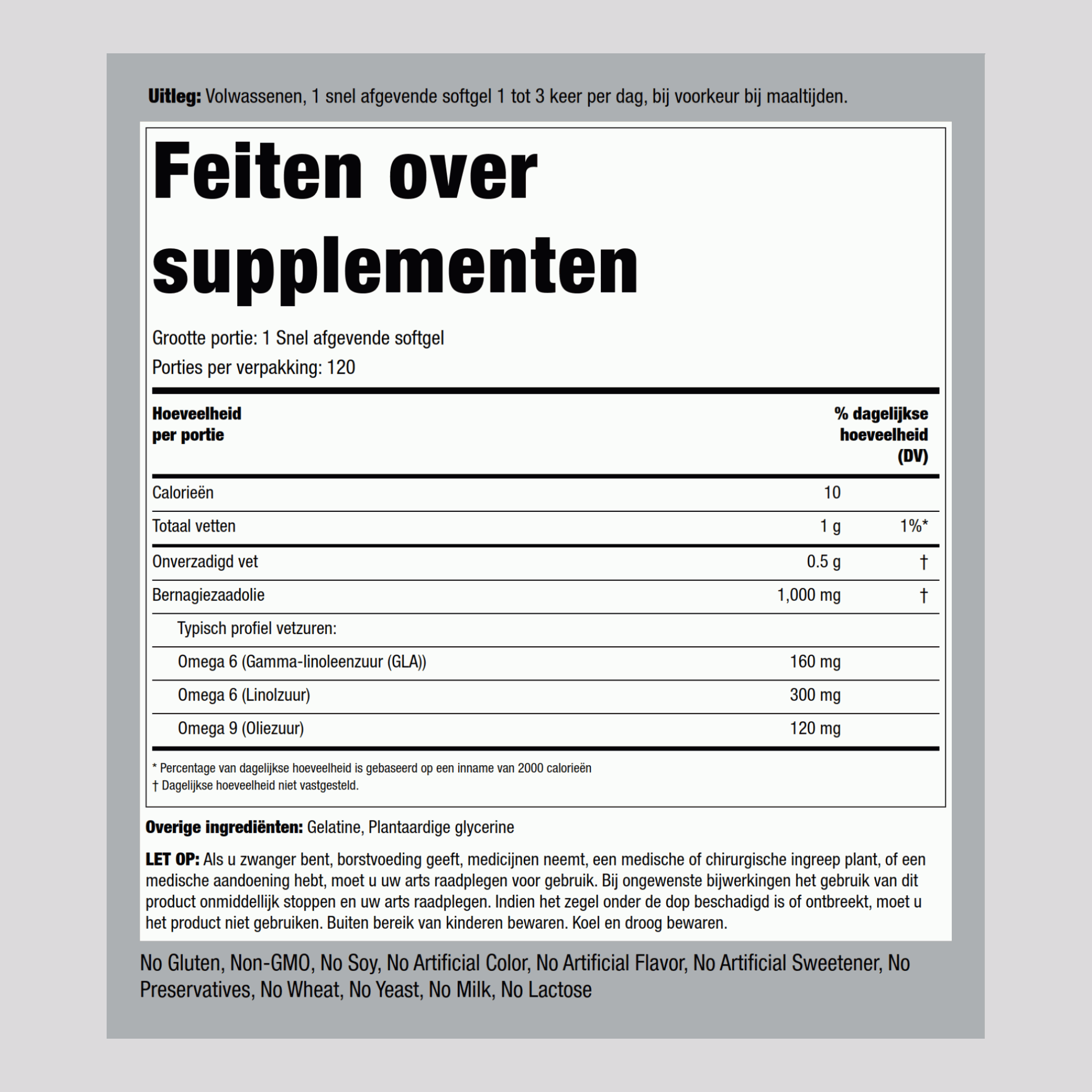 Bernagieolie (GLA) 1000 mg 120 Snel afgevende softgels     