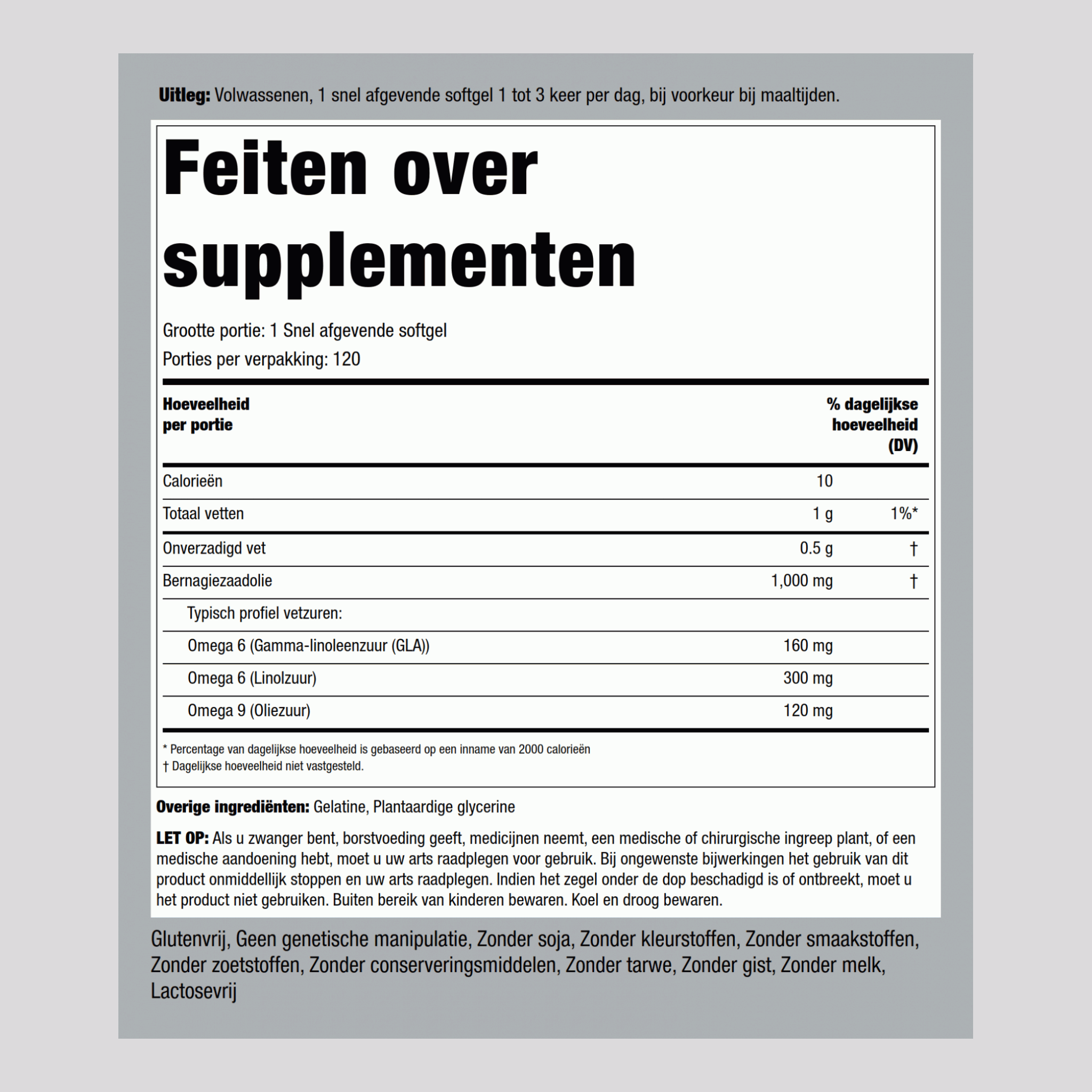 Bernagieolie (GLA) 1000 mg 120 Snel afgevende softgels     