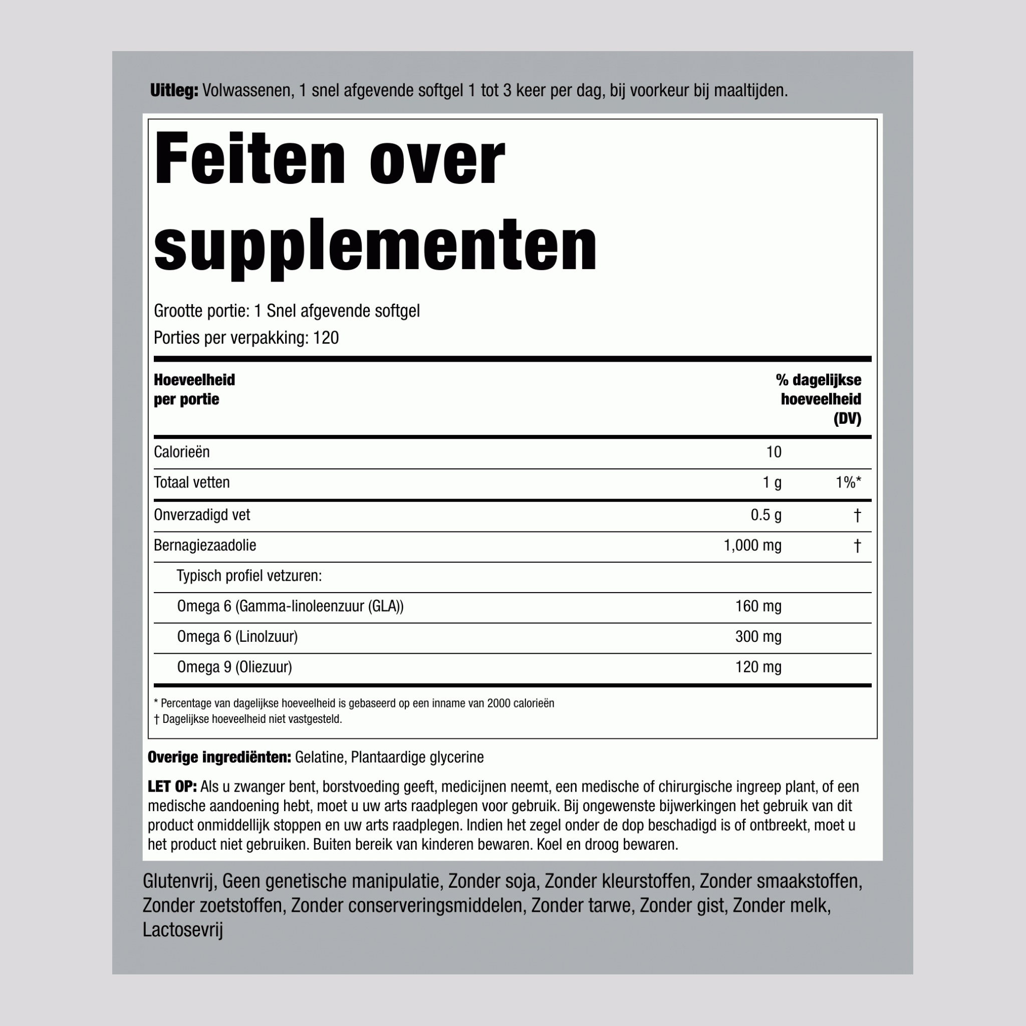 Bernagieolie (GLA) 1000 mg 120 Snel afgevende softgels 2 Flessen   