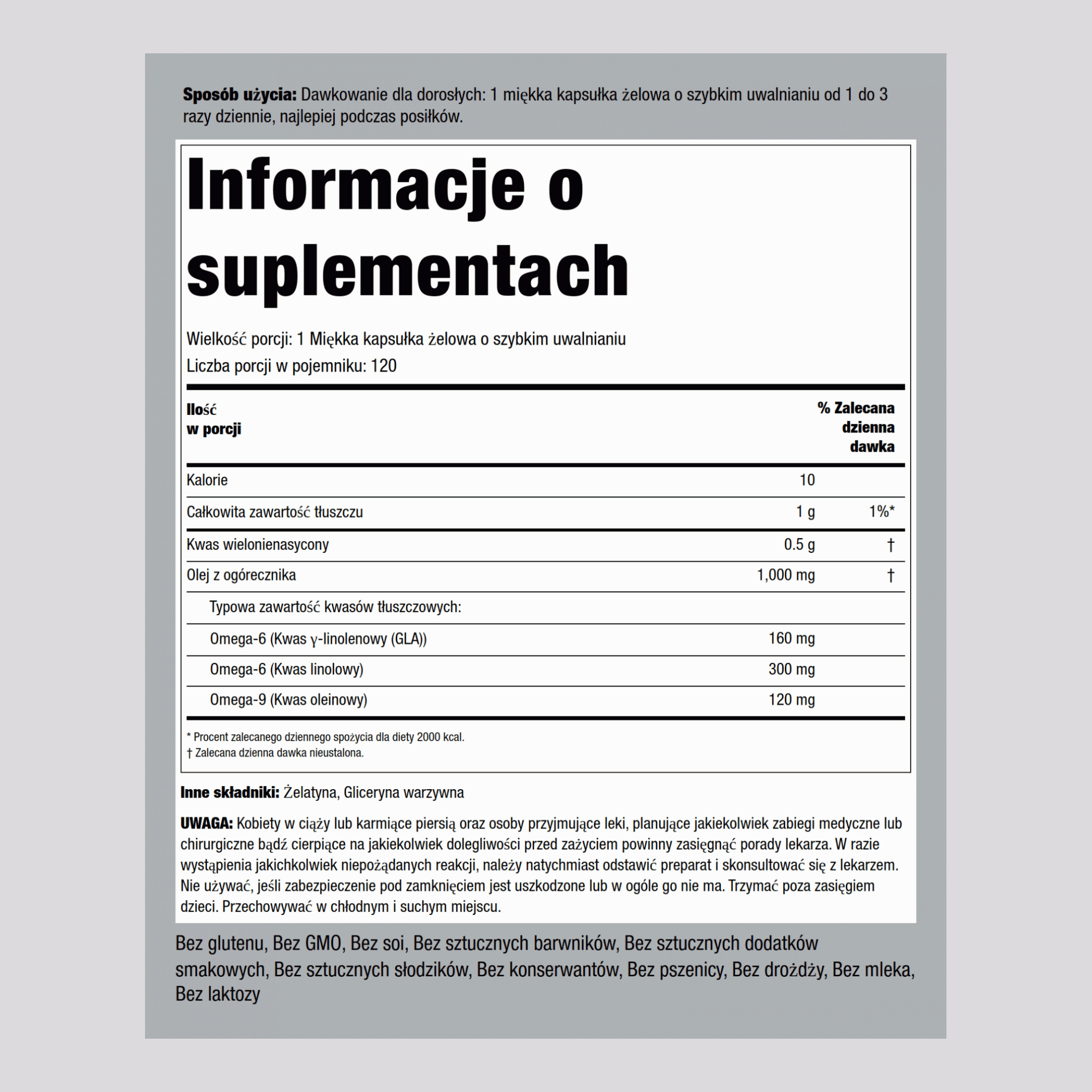 Olej z ogórecznika (GLA) 1000 mg 120 Miękkie kapsułki żelowe o szybkim uwalnianiu 2 Butelki   