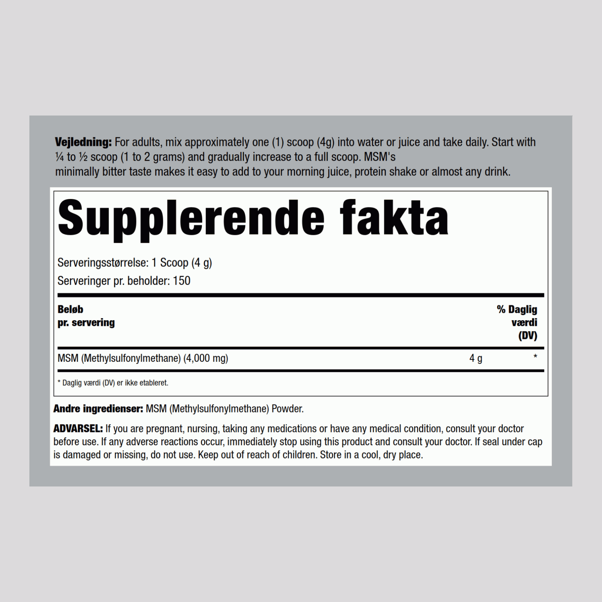 MSM (Methylsulfonylmethane) Powder, 4000 mg (per serving), 21 oz (600 g) Bottle, 2  Bottles