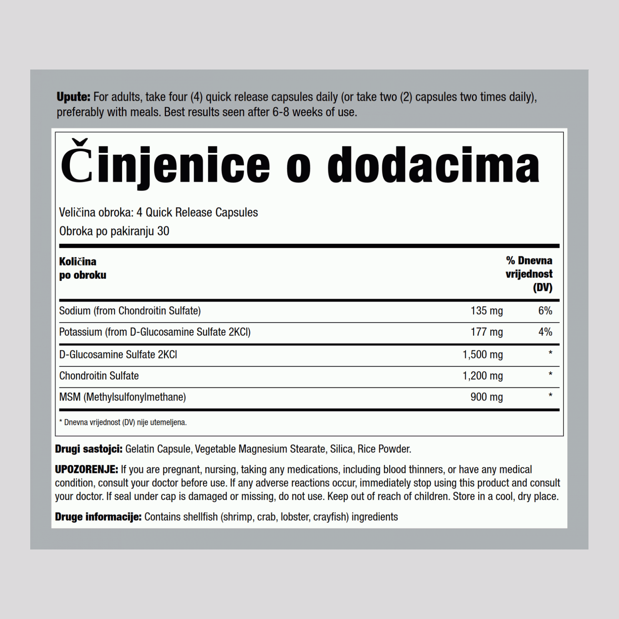 Glukozamin chondrotoin i MSM 120 Kapsule s brzim otpuštanjem       