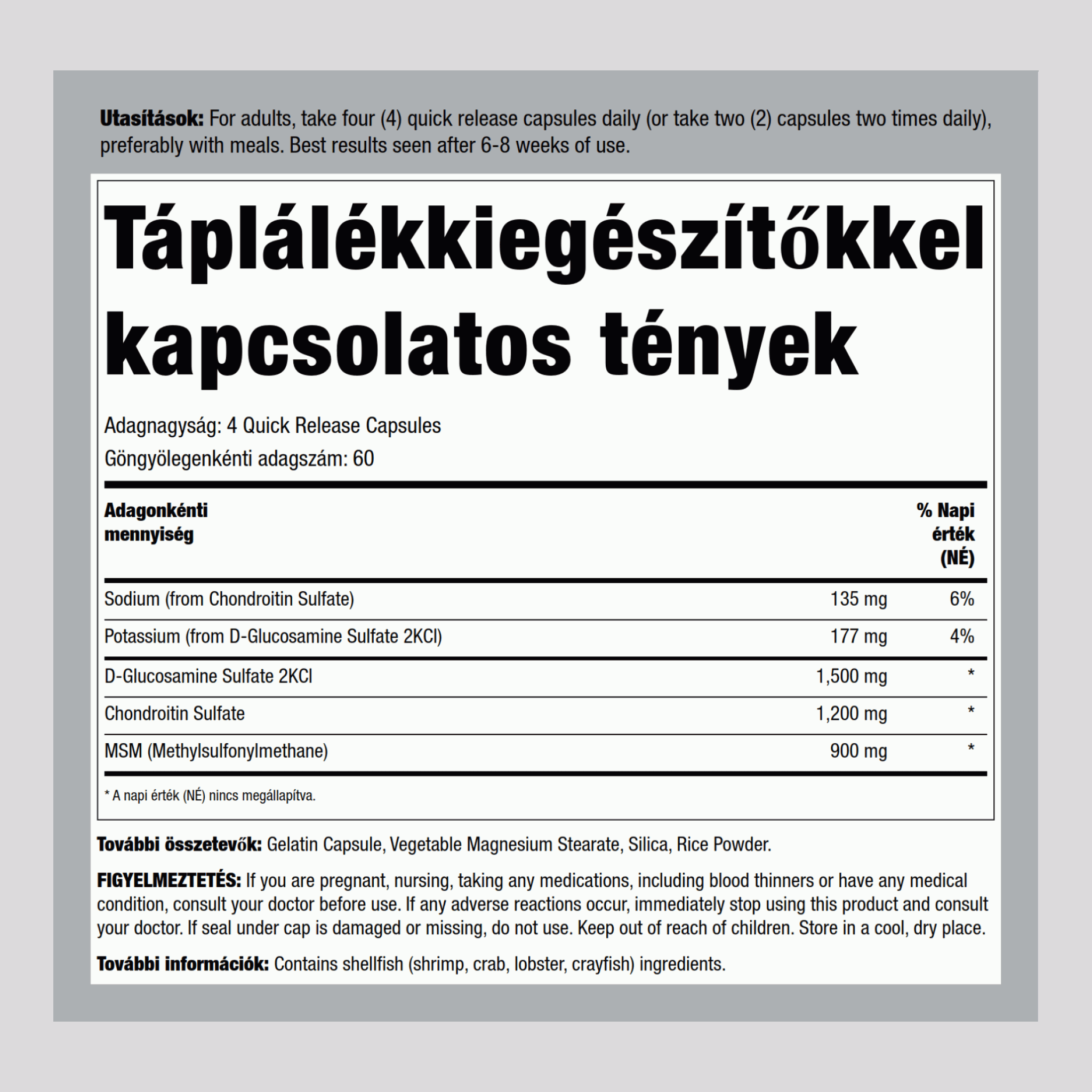 Glükózamin-kondroitin és MSM 240 Gyorsan oldódó kapszula       