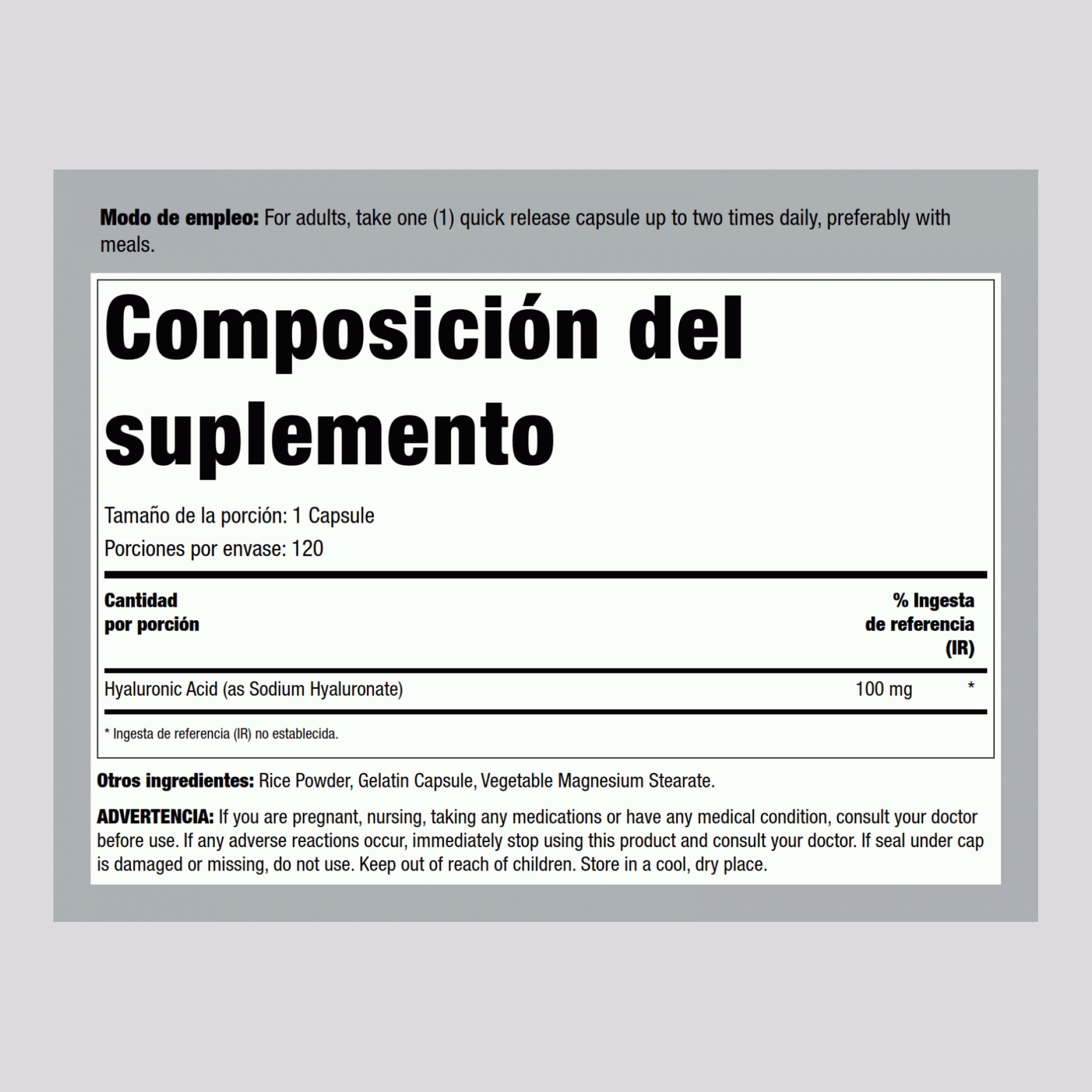 Ácido hilaurónico H-Joint  100 mg 120 Cápsulas de liberación rápida     