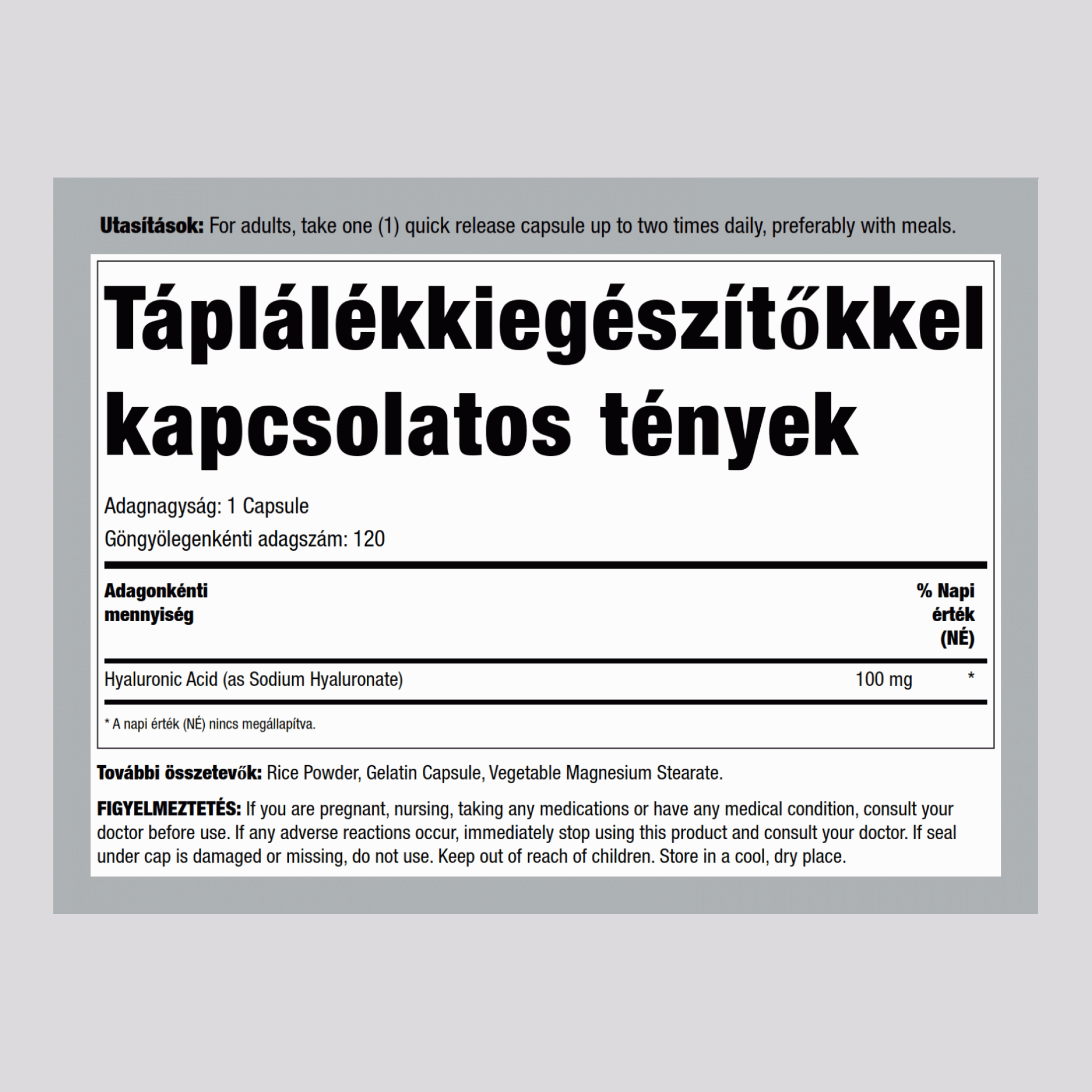 H-egyesített hialuronsav  100 mg 120 Gyorsan oldódó kapszula     