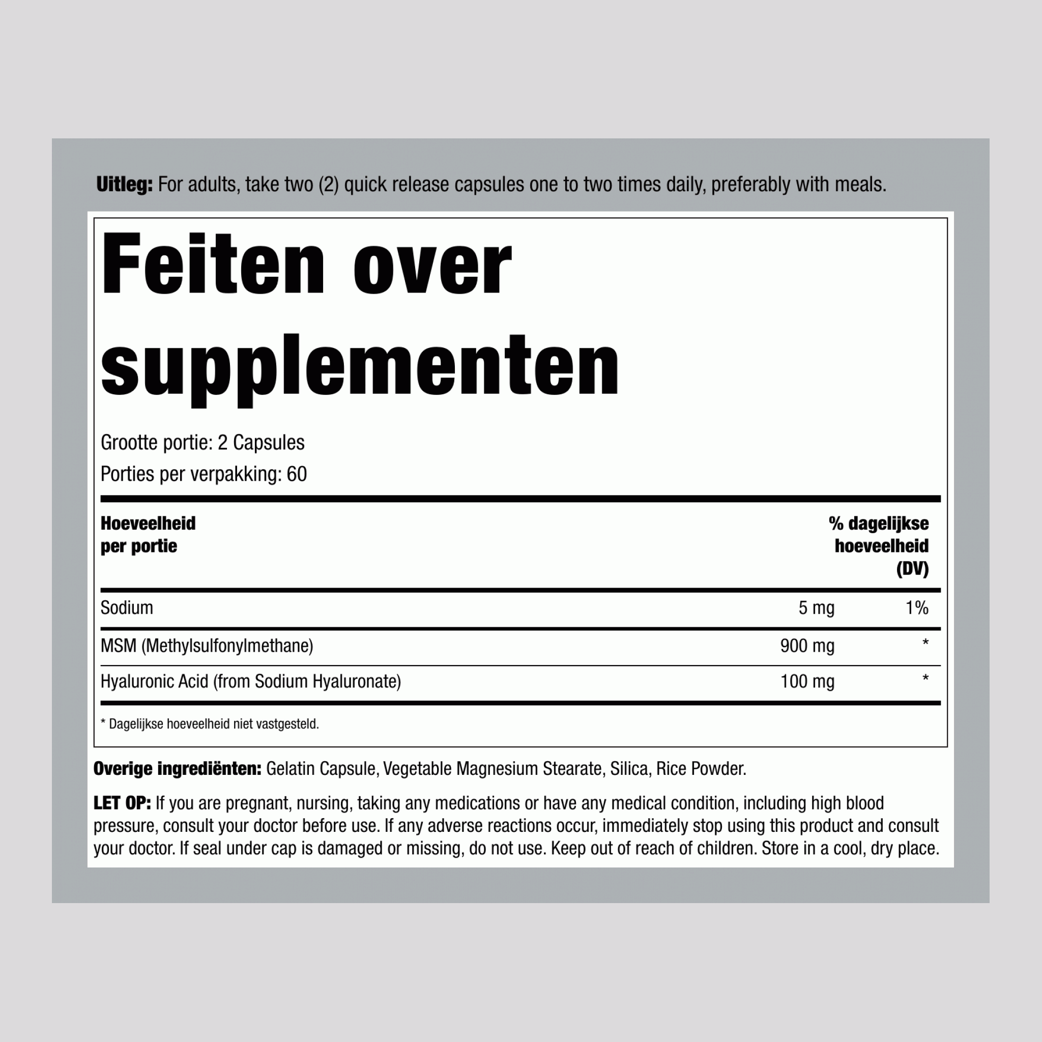 Hyaluronanzuur met MSM,  120 Snel afgevende capsules 2 Flessen