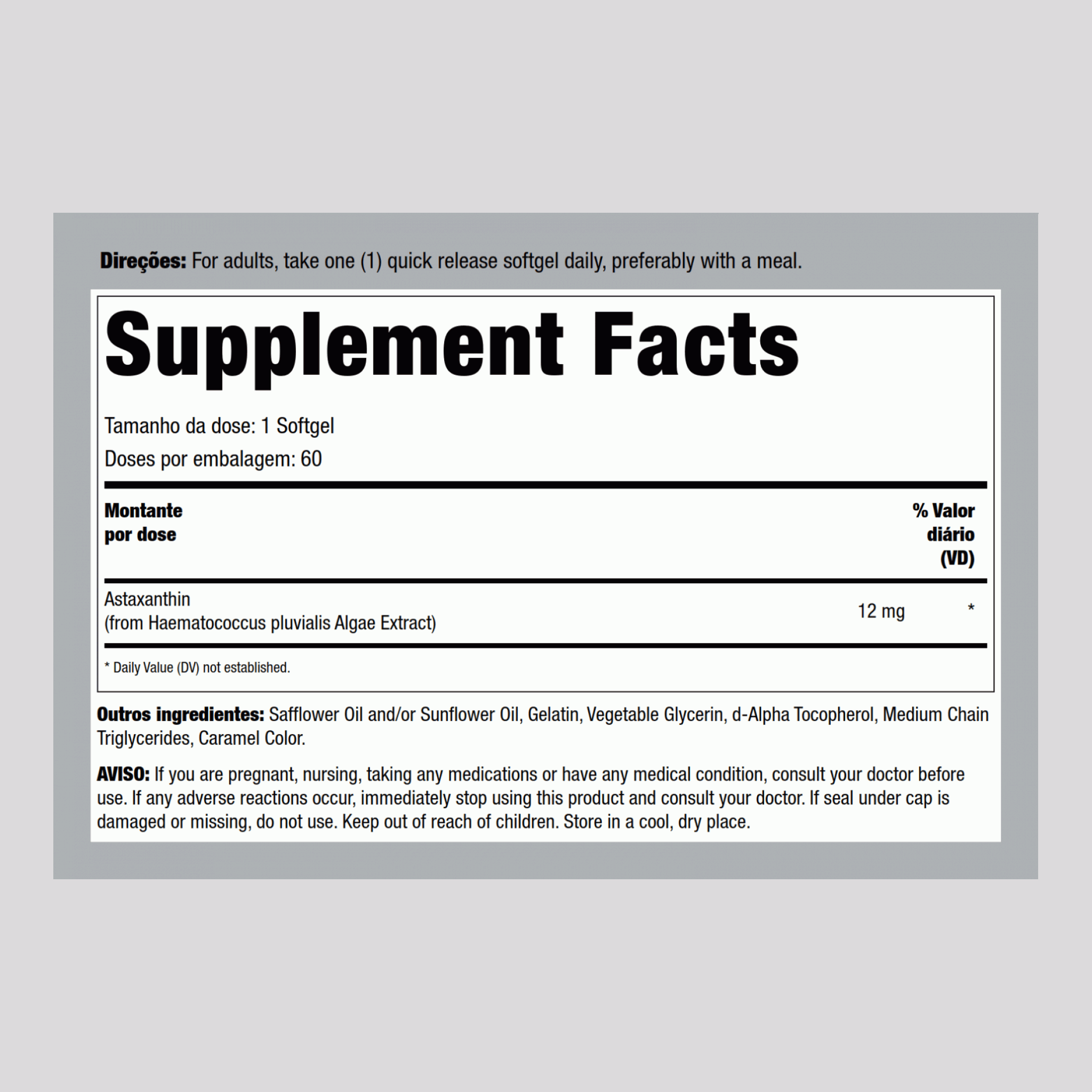 Astaxantina (tripla força) 12 mg 60 Gels de Rápida Absorção     