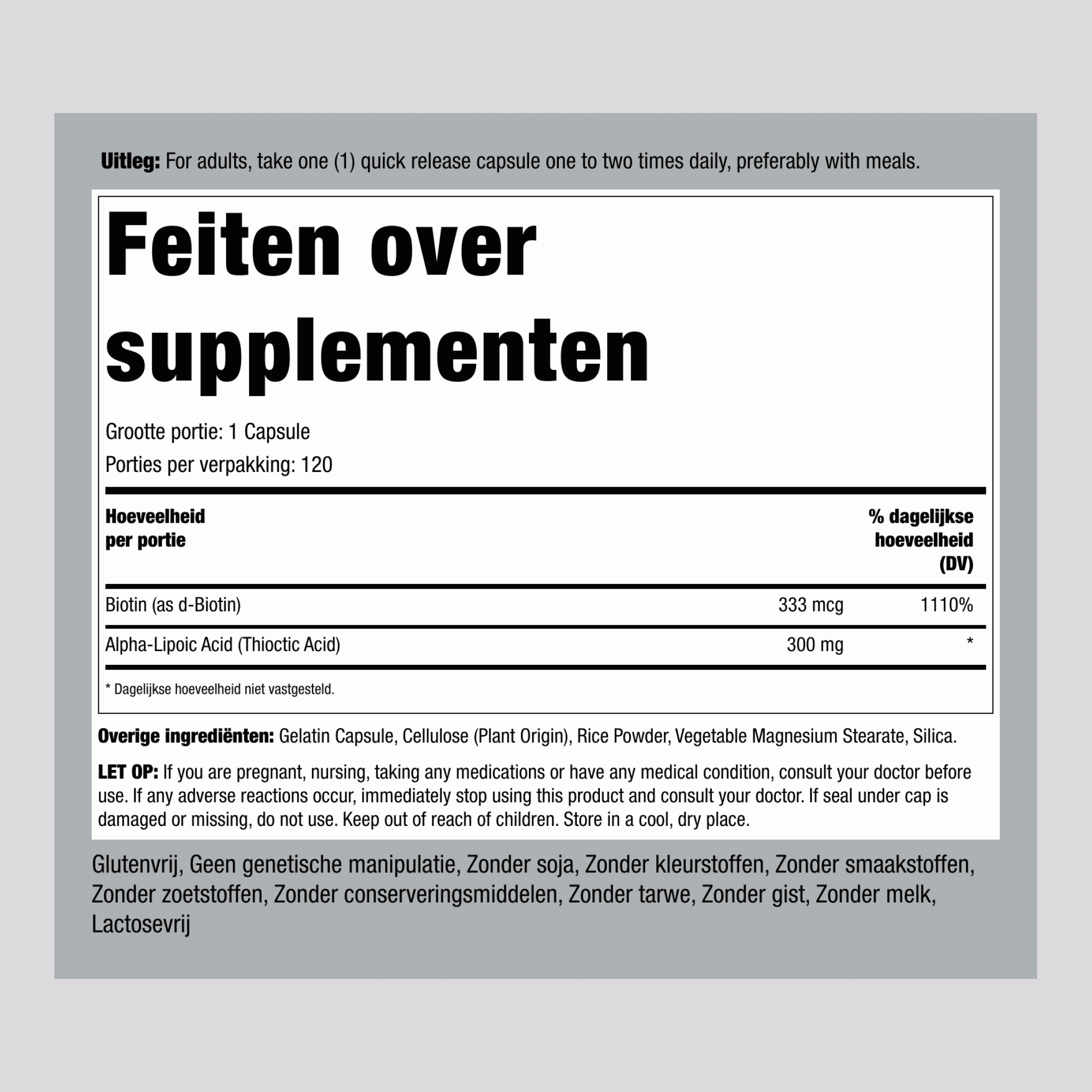 Alpha liponzuur plus biotine optimizer 300 mg 120 Snel afgevende capsules     