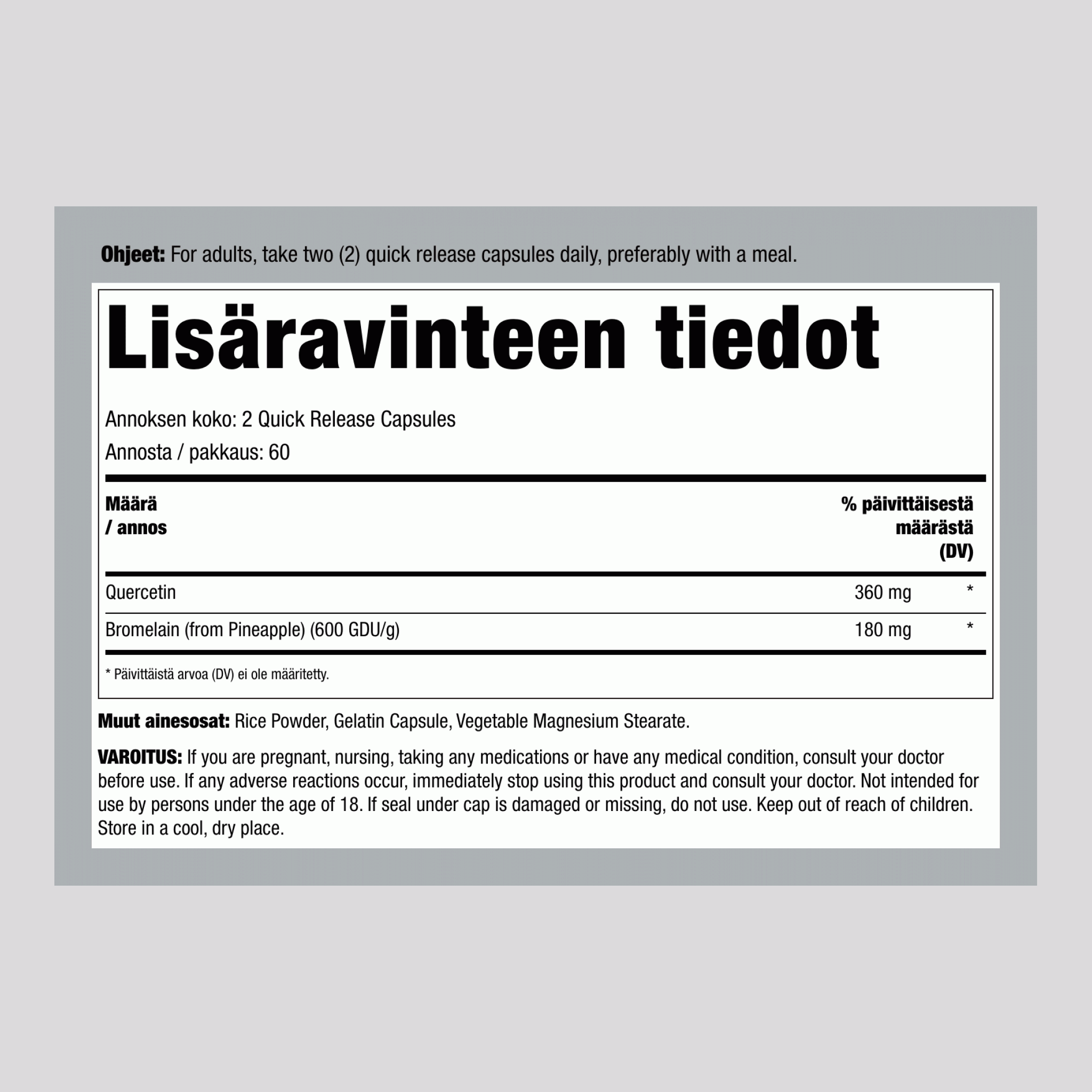 Kversetiini & Bromelaiini, 120 Pikana Vapauttavaa Kapselia