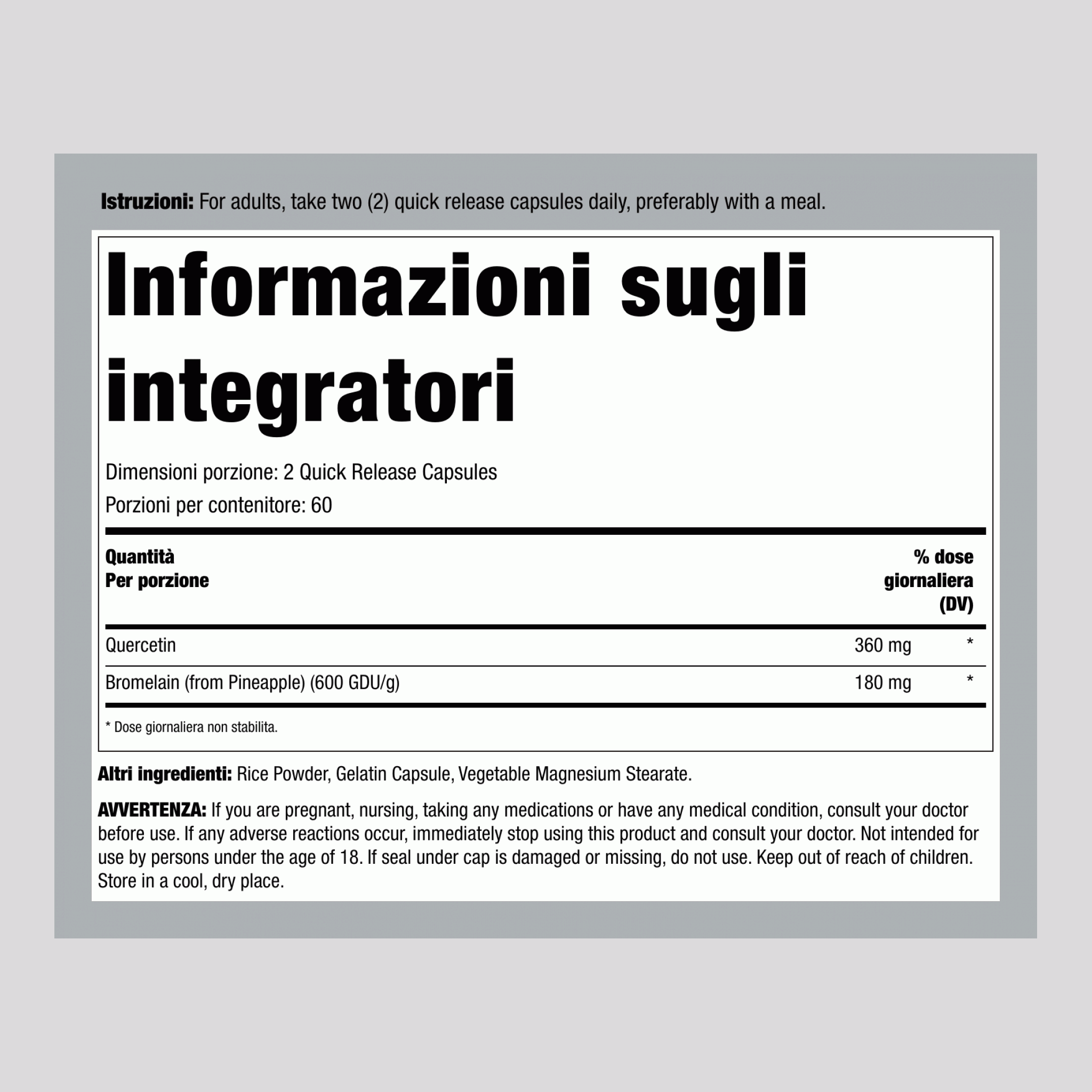 Quercetina e Bromelina, 120 Capsule a Rilascio Rapido
