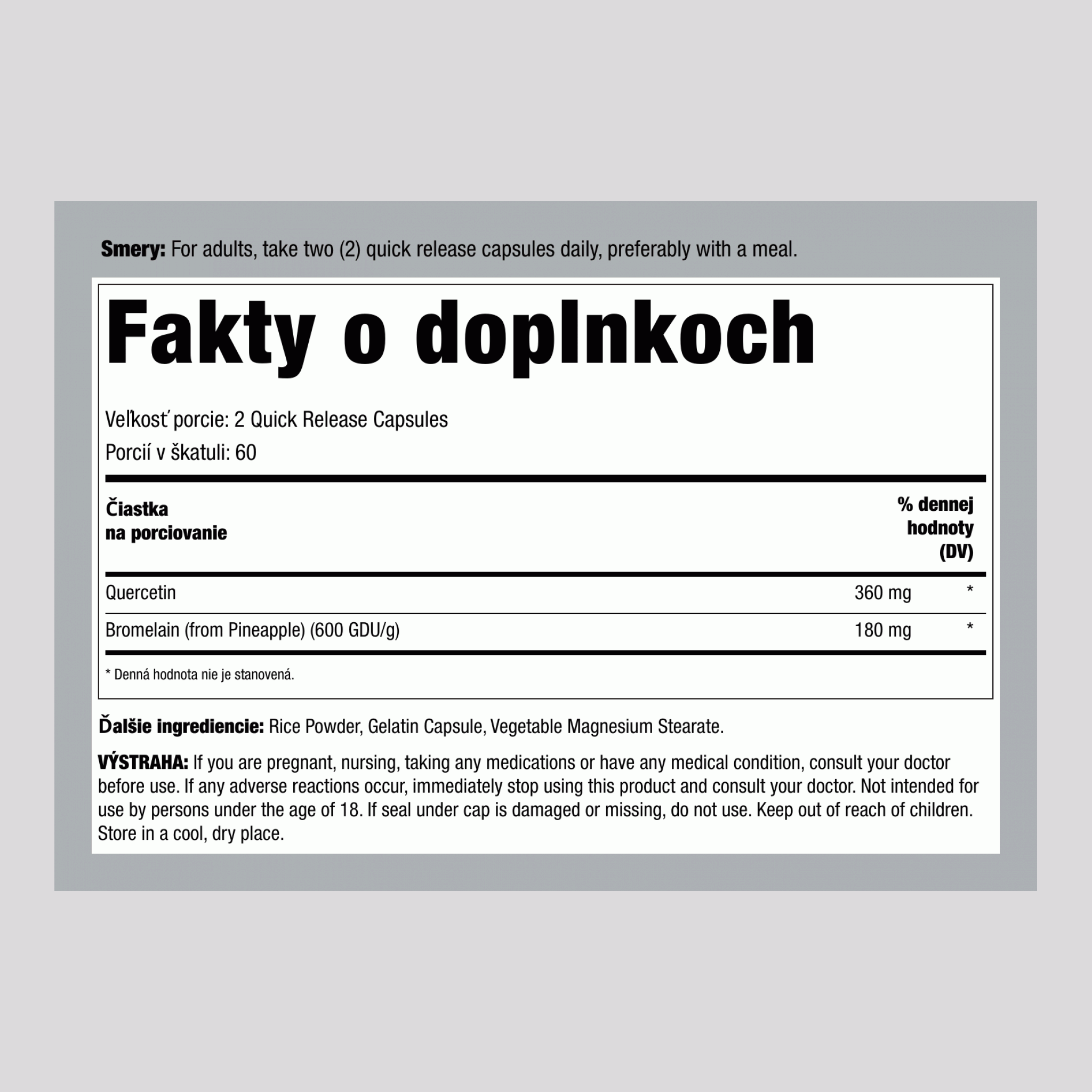 Quercetin a bromelain, 120 kapsúl s rýchlym uvoľňovaním