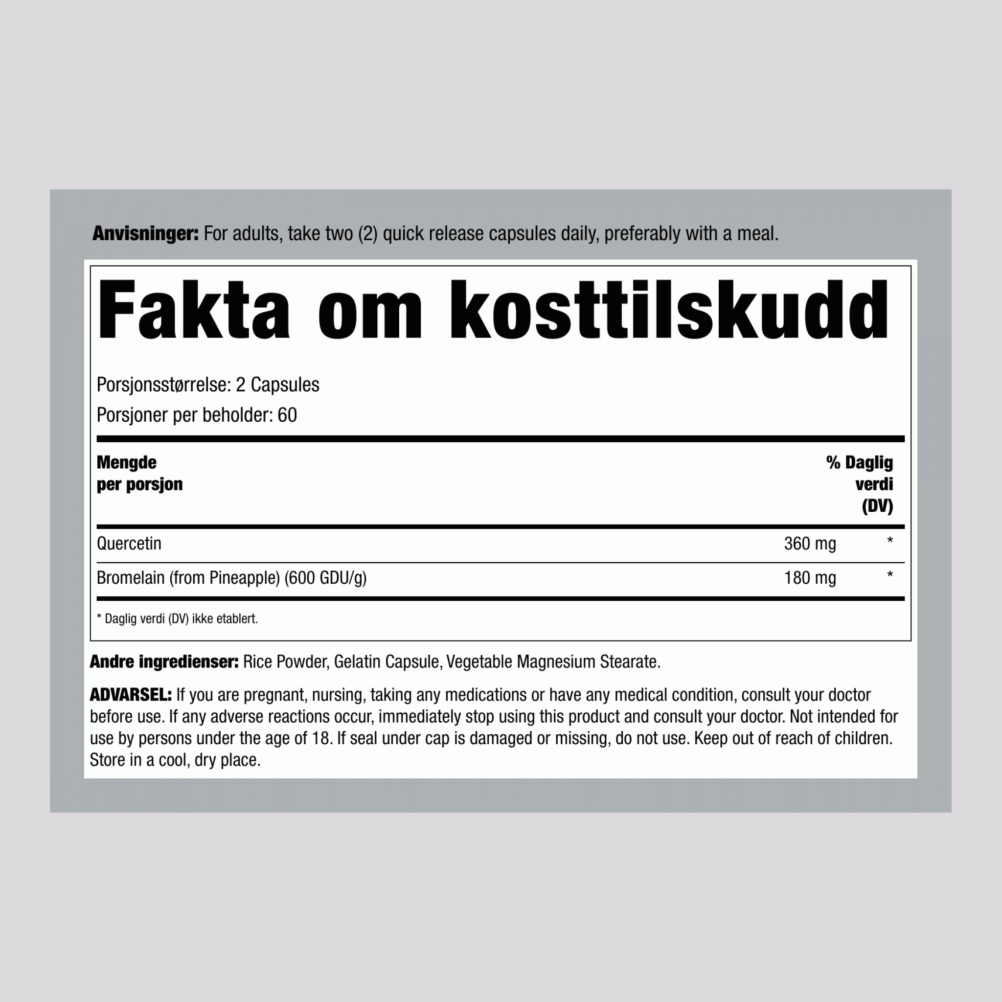 Quercetin Plus Bromelain 120 Vegetarianske kapsler 2 Flasker     