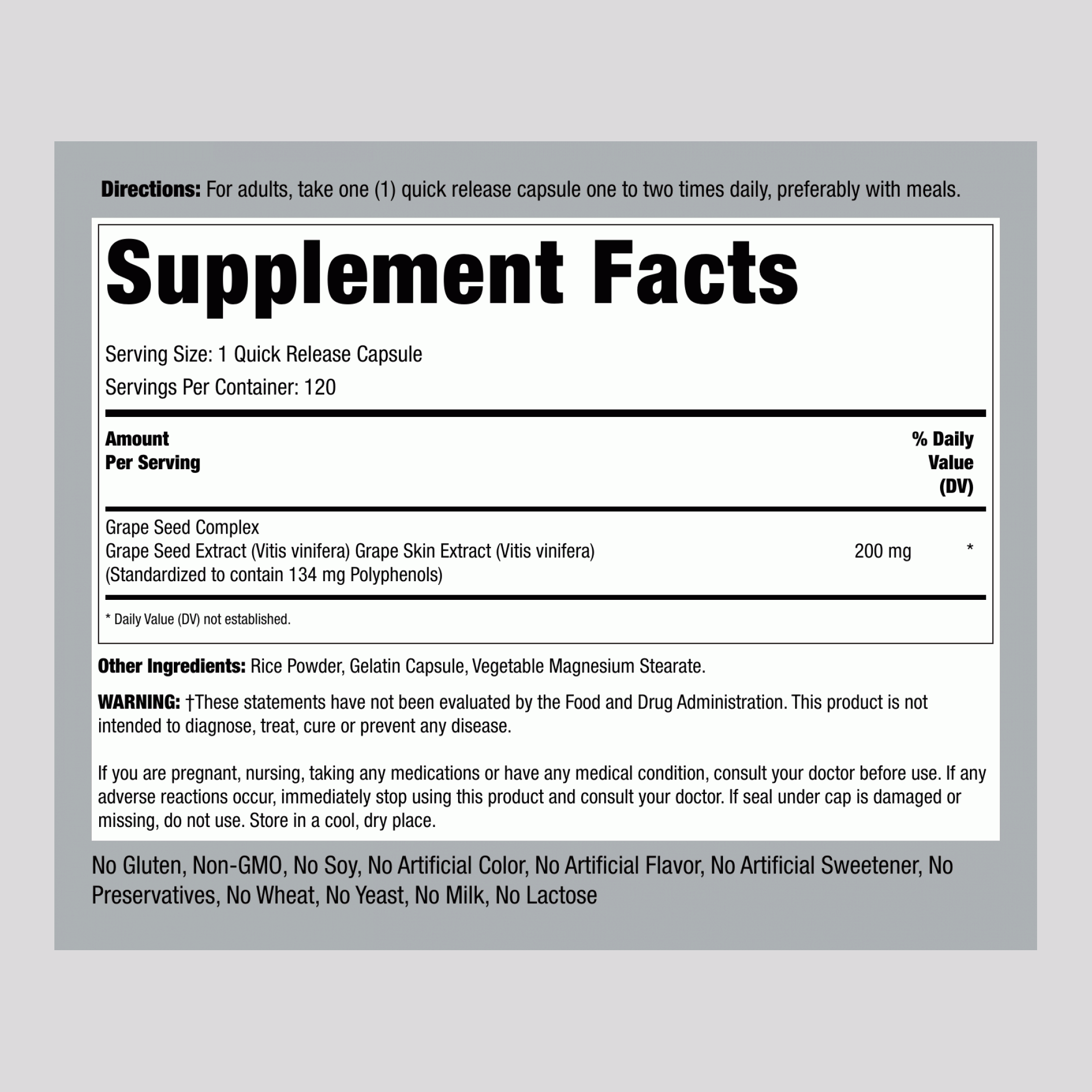 葡萄籽提取物膠囊  200 mg 120 快速釋放膠囊     