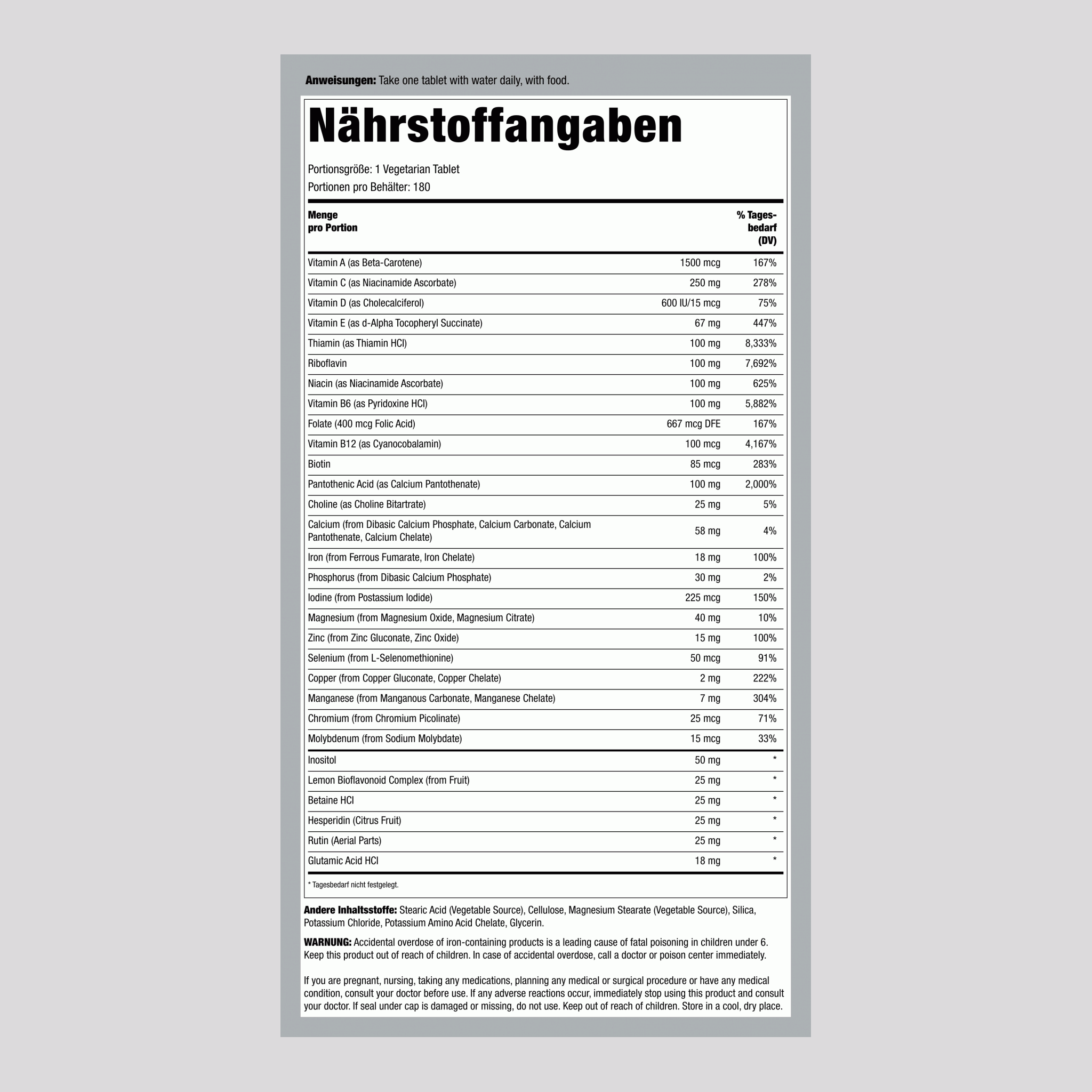 Mega One Multi mit Eisen (verlängerte Freisetzung) 180 Vegetarische Tabletten       