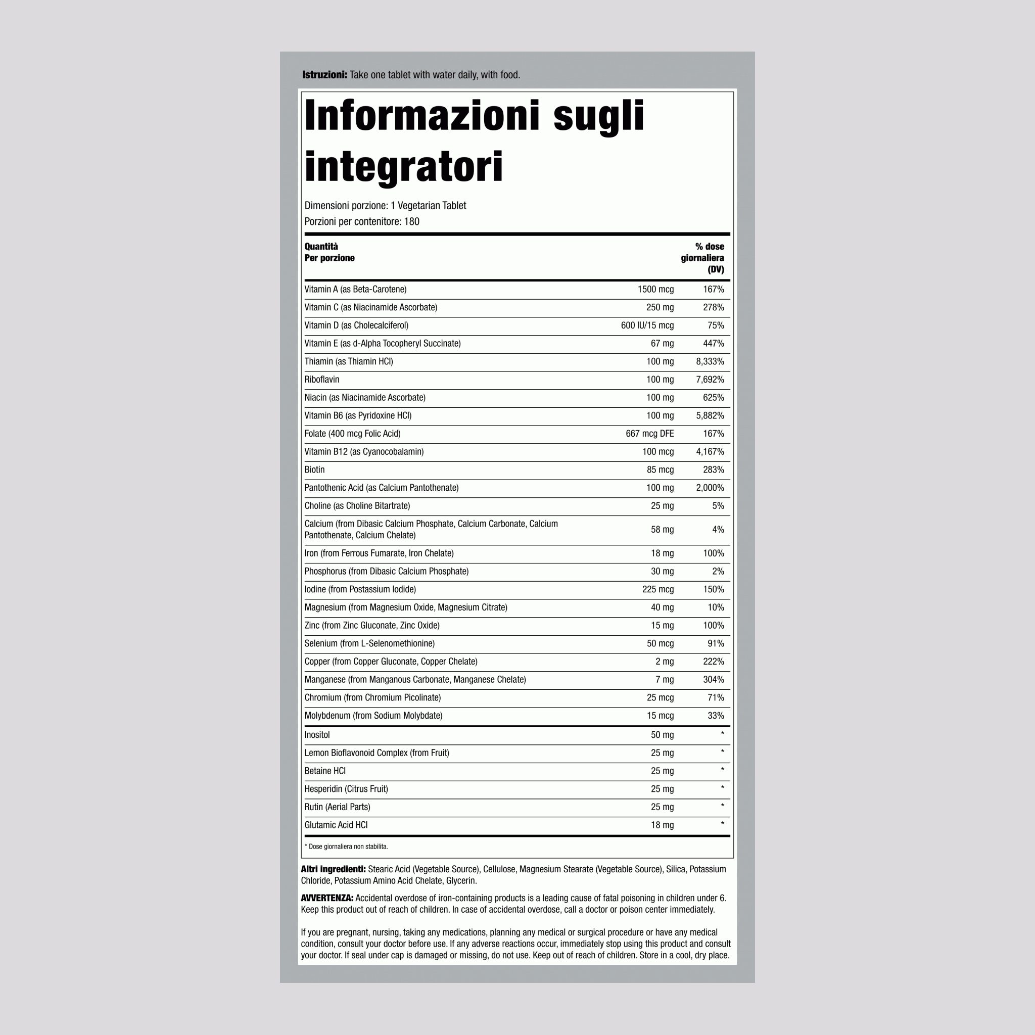 Mega One Multi con ferro (a rilascio prolungato) 180 Compresse vegetariane       