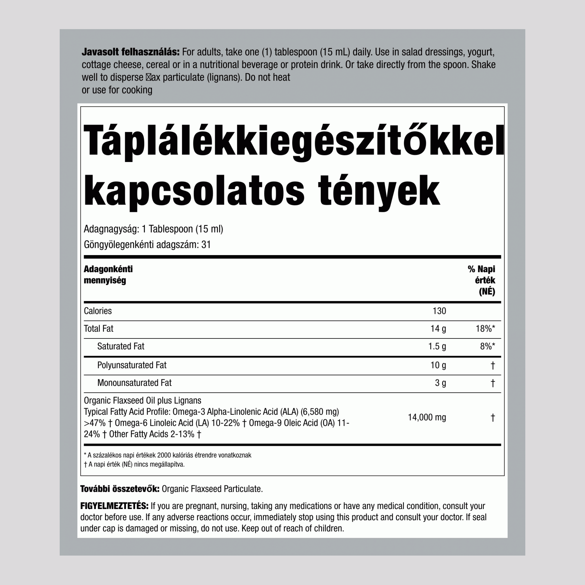 Lenolaj lignanokkal (Organikus) 16 fl oz 473 ml Palack    