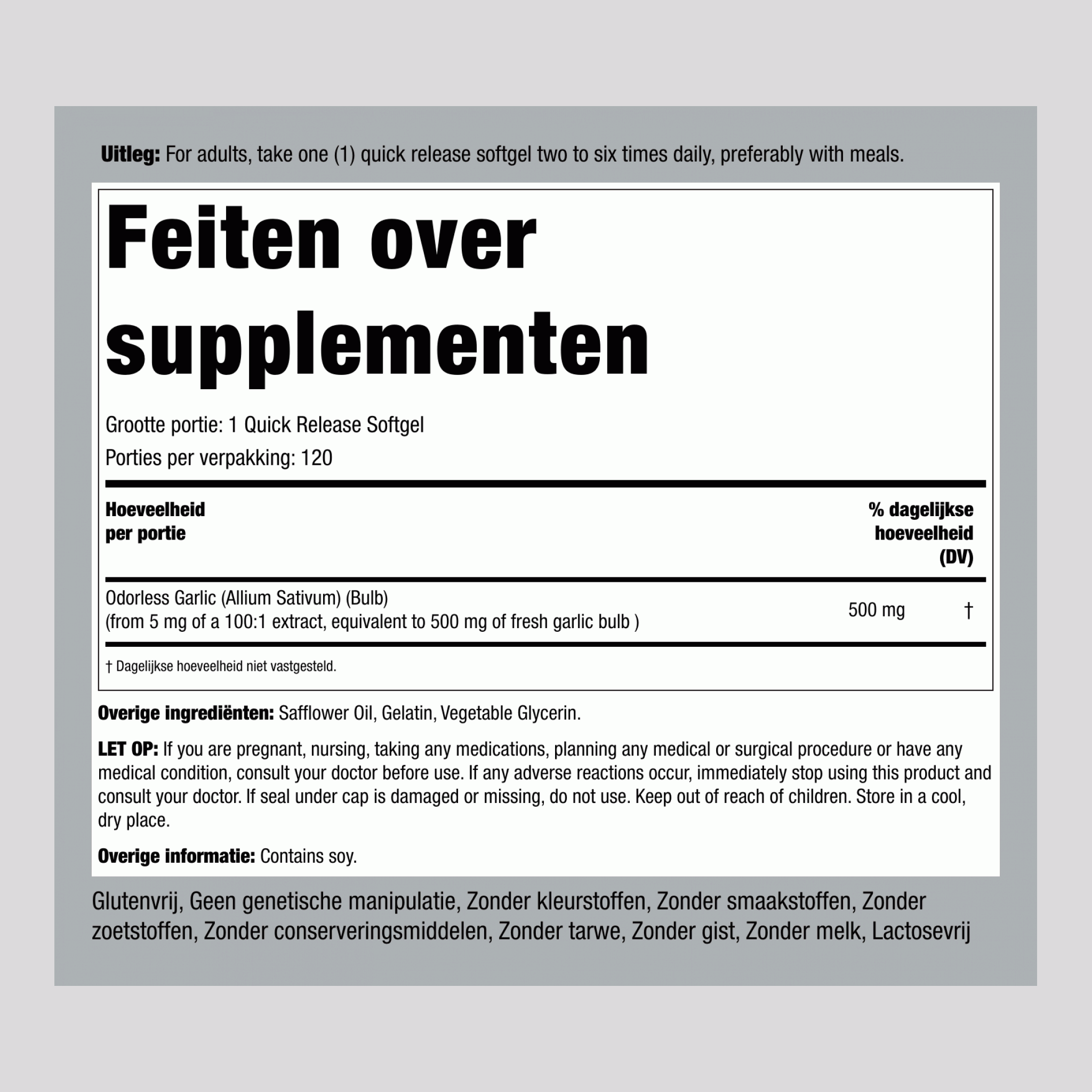 Reukloos knoflook ,  500 mg 120 Snel afgevende softgels 2 Flessen