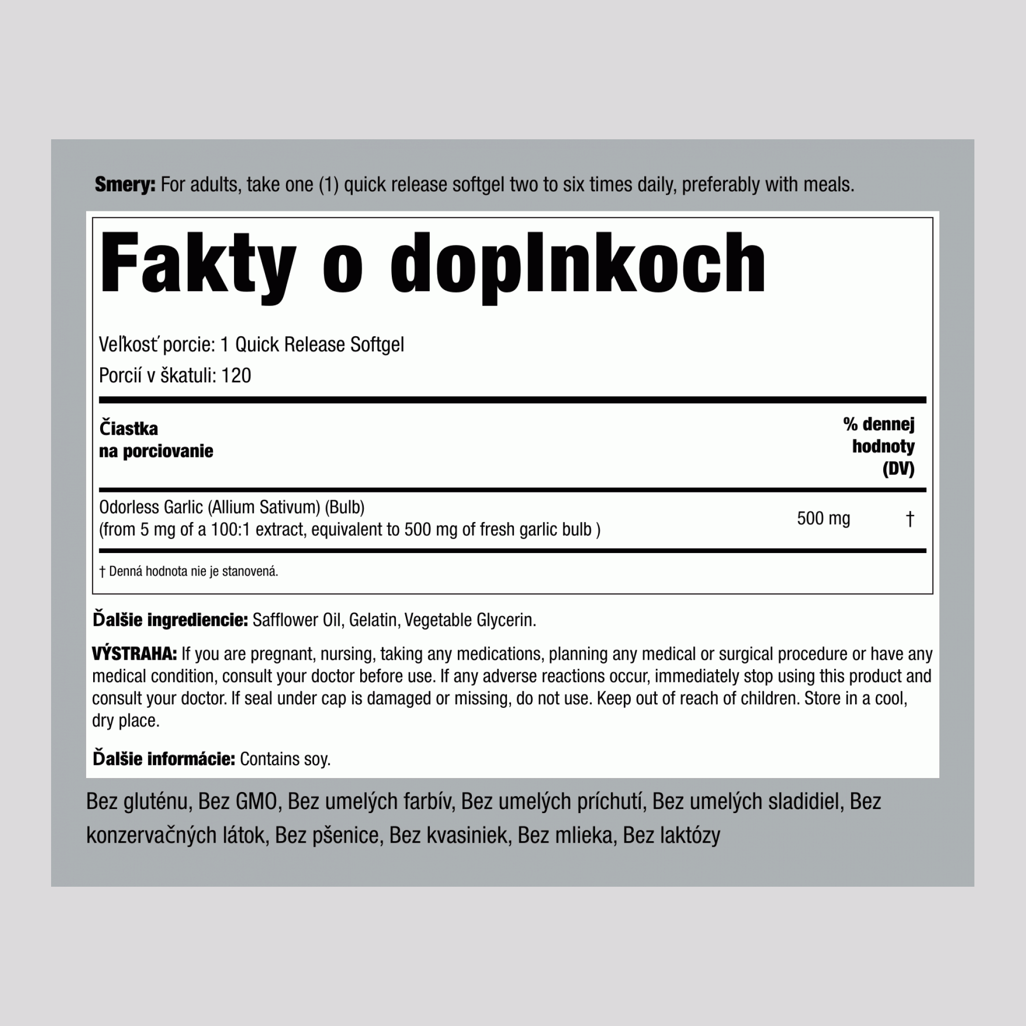 Bezzápachový cesnak ,  500 mg 120 Mäkké gély s rýchlym uvoľňovaním 2 Fľaše