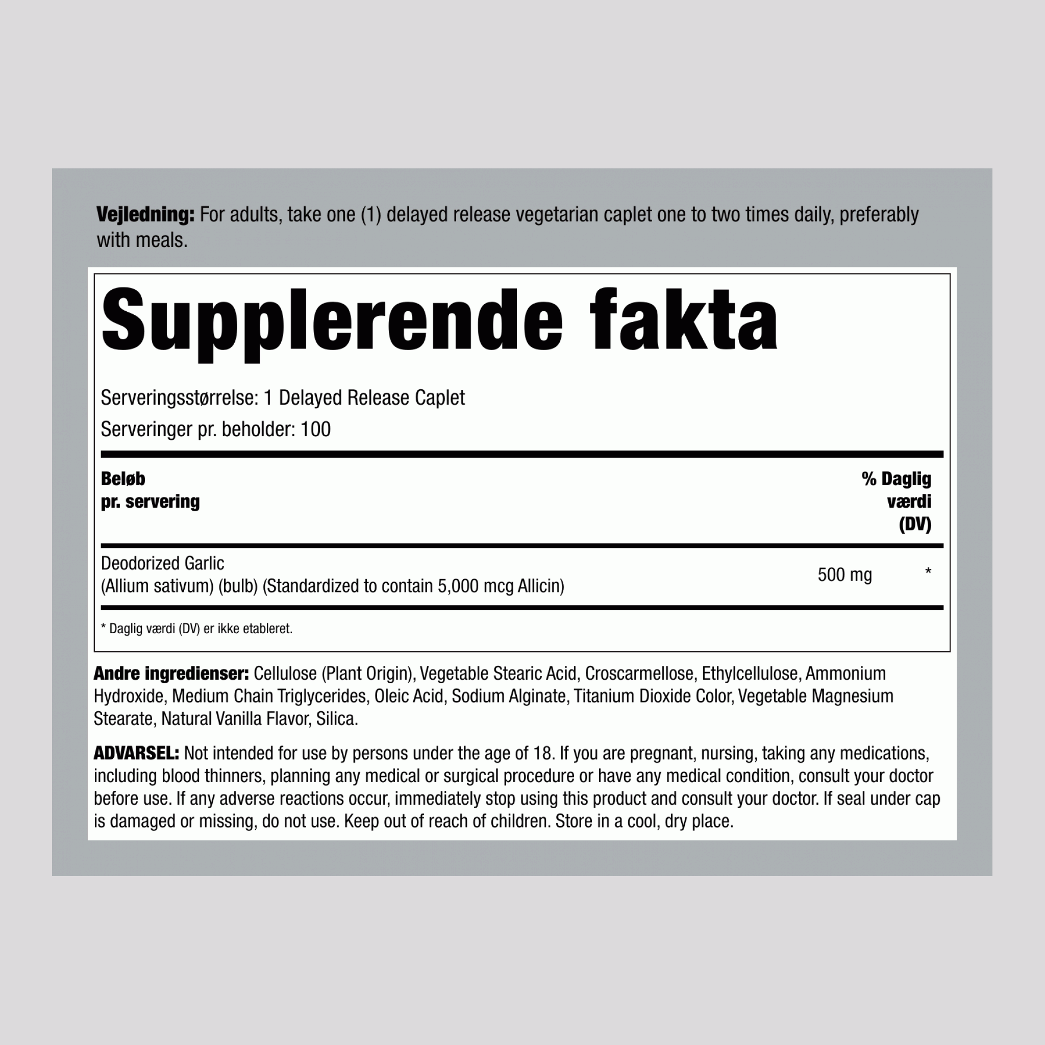 Hvidløg med højt allicinindhold  100 Kapsel med forsinket frigivelse      