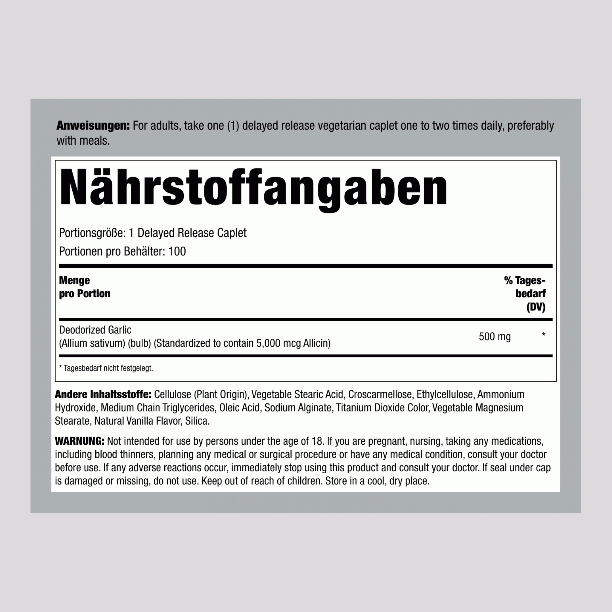 Hochdosiertes Knoblauch-Allicin  100 Kapsel mit zeitverzögerter Freisetzung      