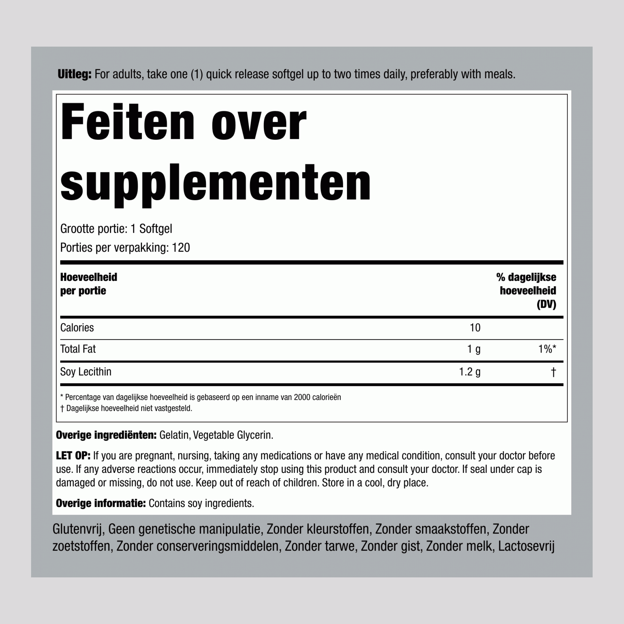 Lecithine - NON-GMO 1200 mg 120 Snel afgevende softgels     