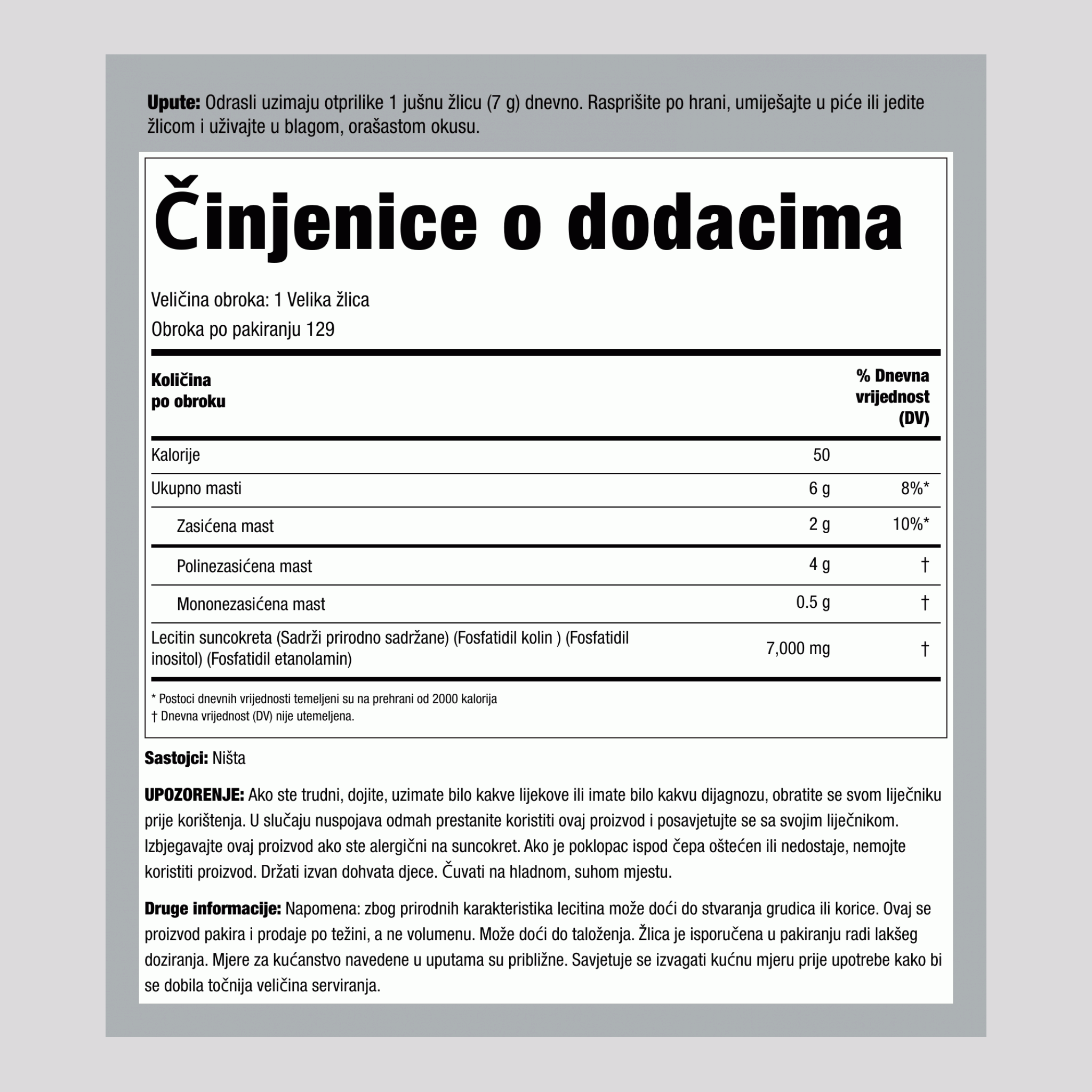 Lecitin iz suncokreta Granule (NON GMO) 2 Funte 907 g Boca    