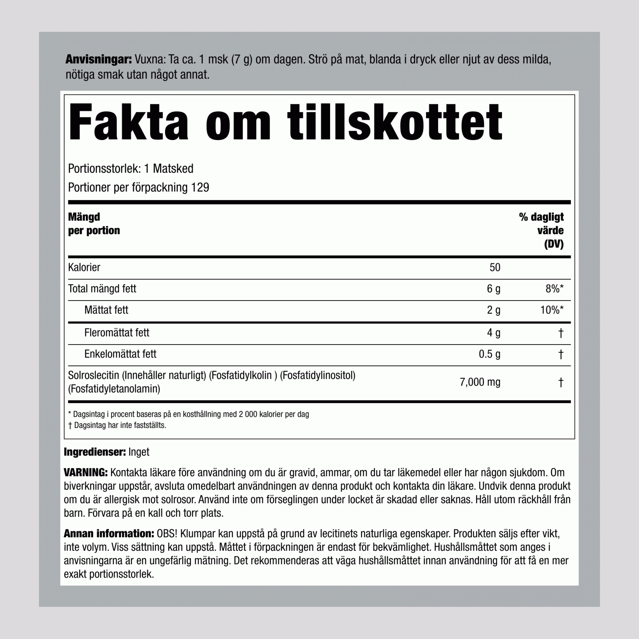 Solroslecitin Granulat (EJ GENMOD) 2 pund 907 g Flaska    