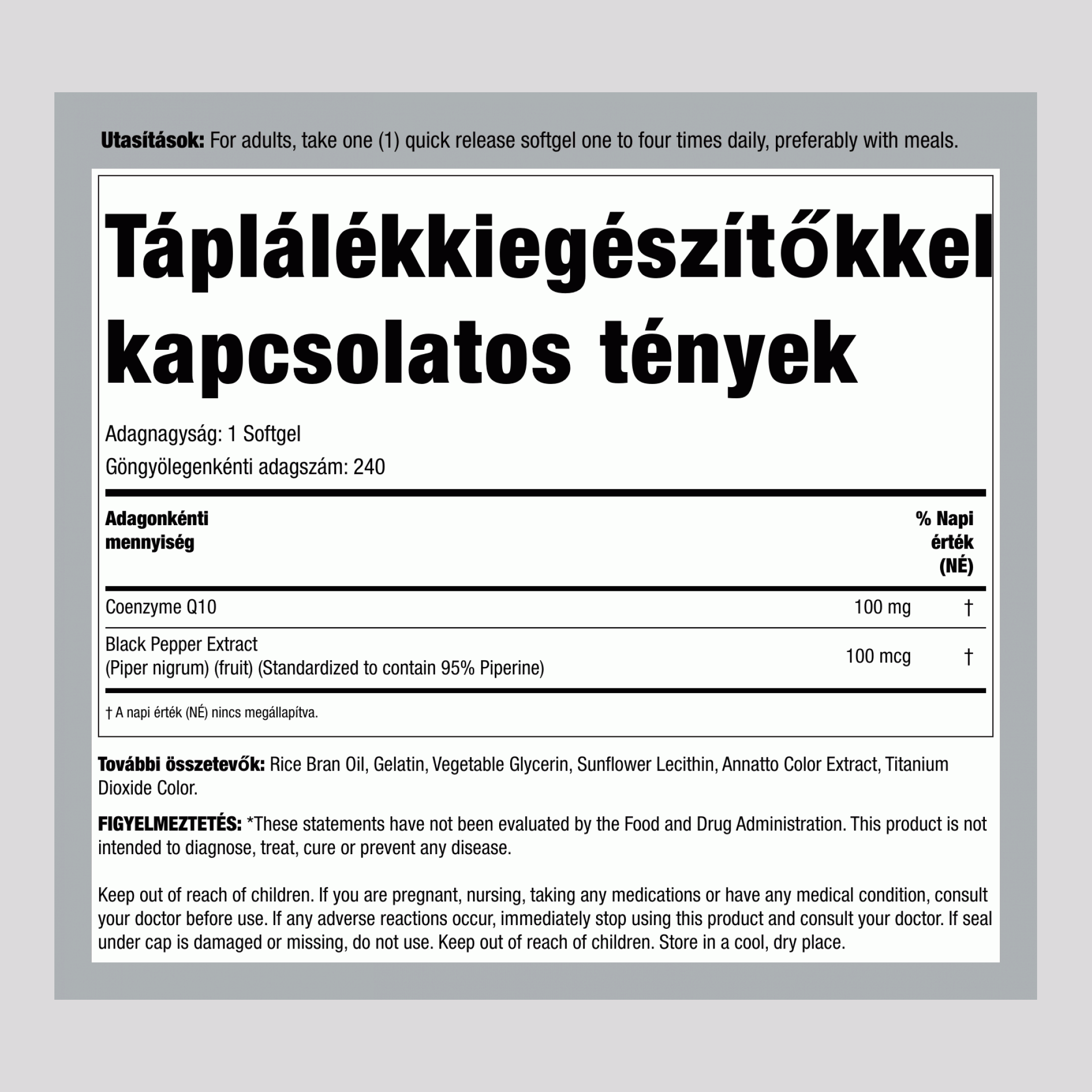 Q10 koenzim 100 mg 240 Gyorsan oldódó szoftgél     