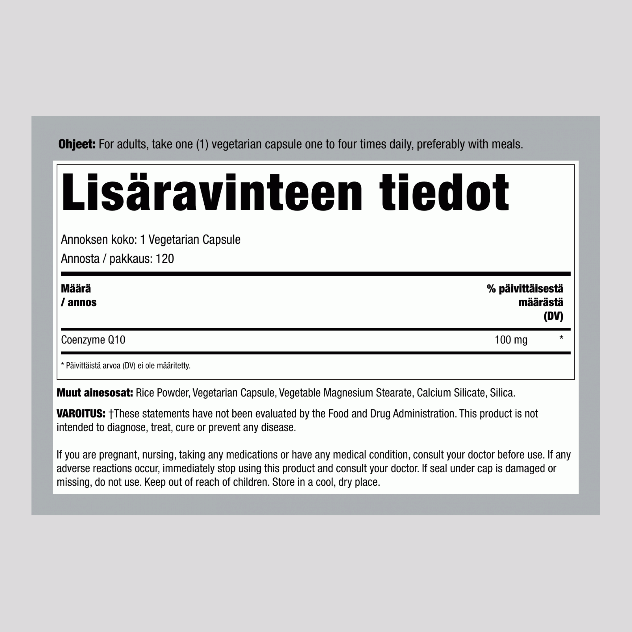 Koentsyymi Q10 100 mg 120 Kasviskapselit     